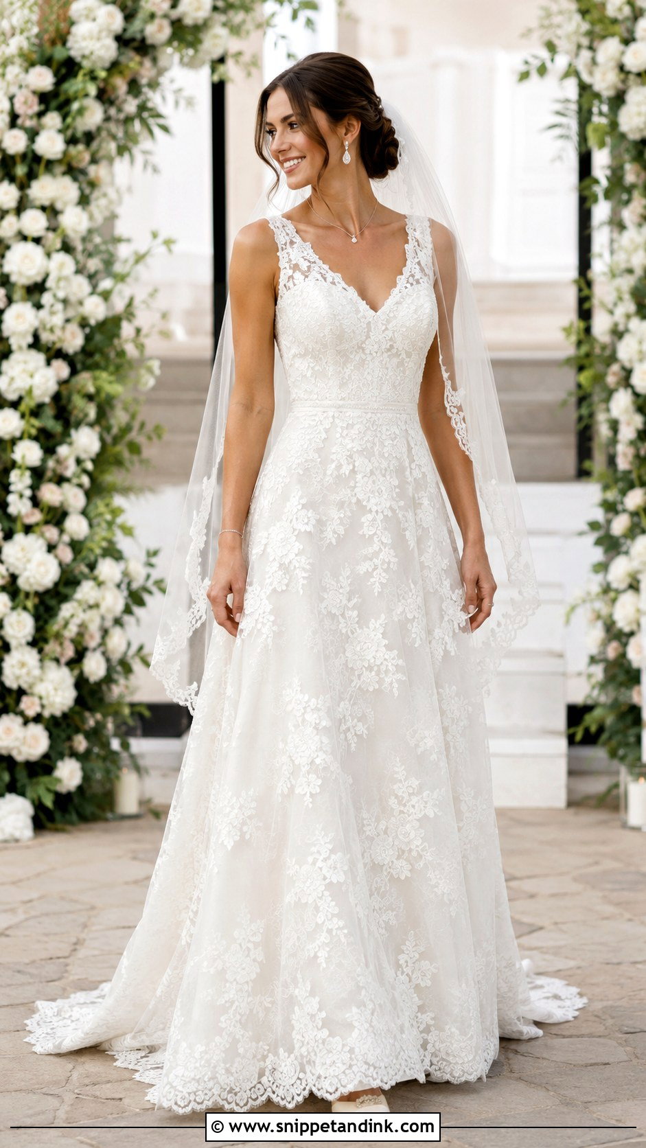 Classic V Neck Lace Wedding Dress - Snippet and Ink - 20 Classic Lace Wedding Dress Ideas