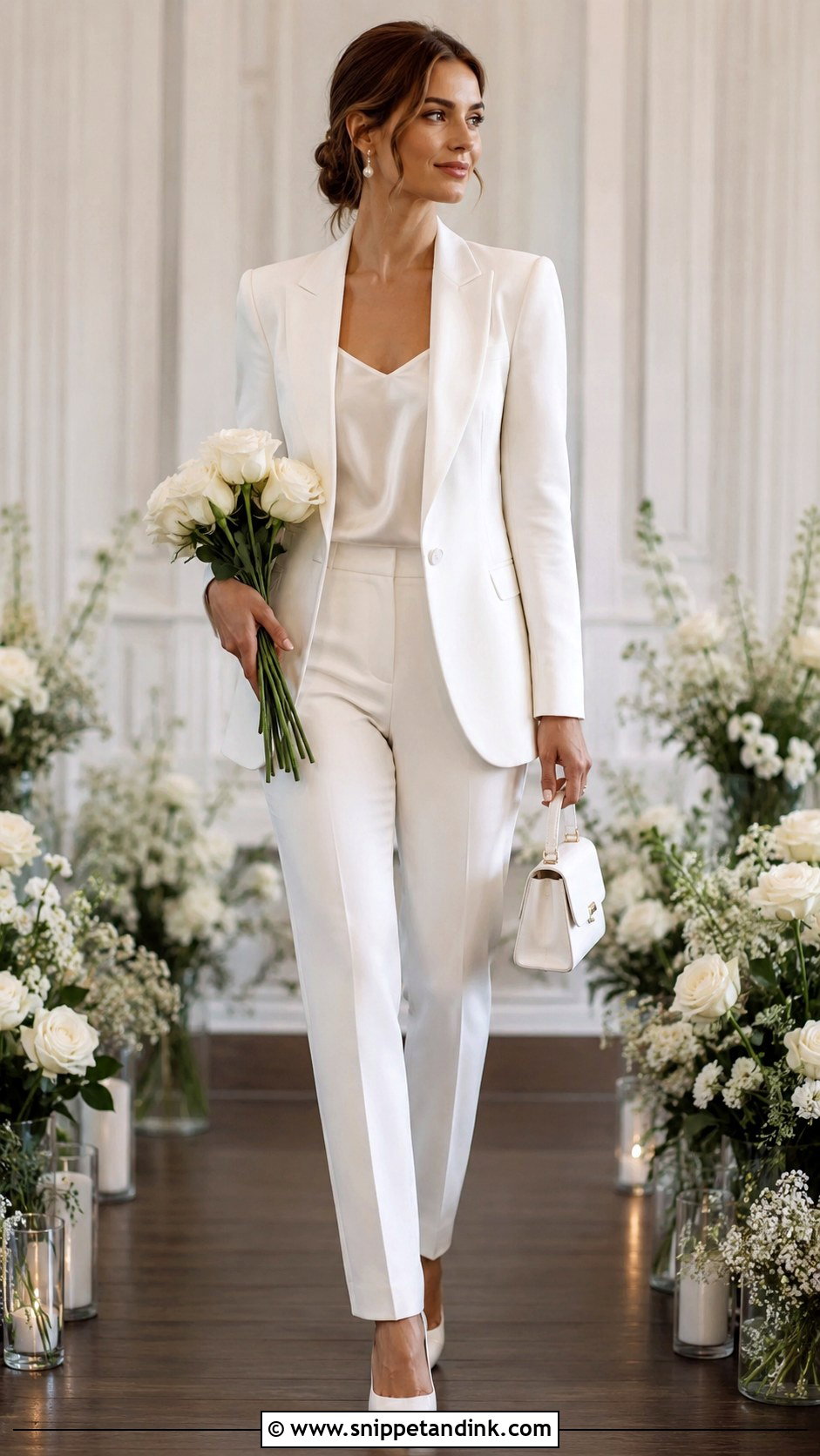 Classic White Bridal Pantsuit - Snippet and Ink - 20 Bride in Suit Ideas