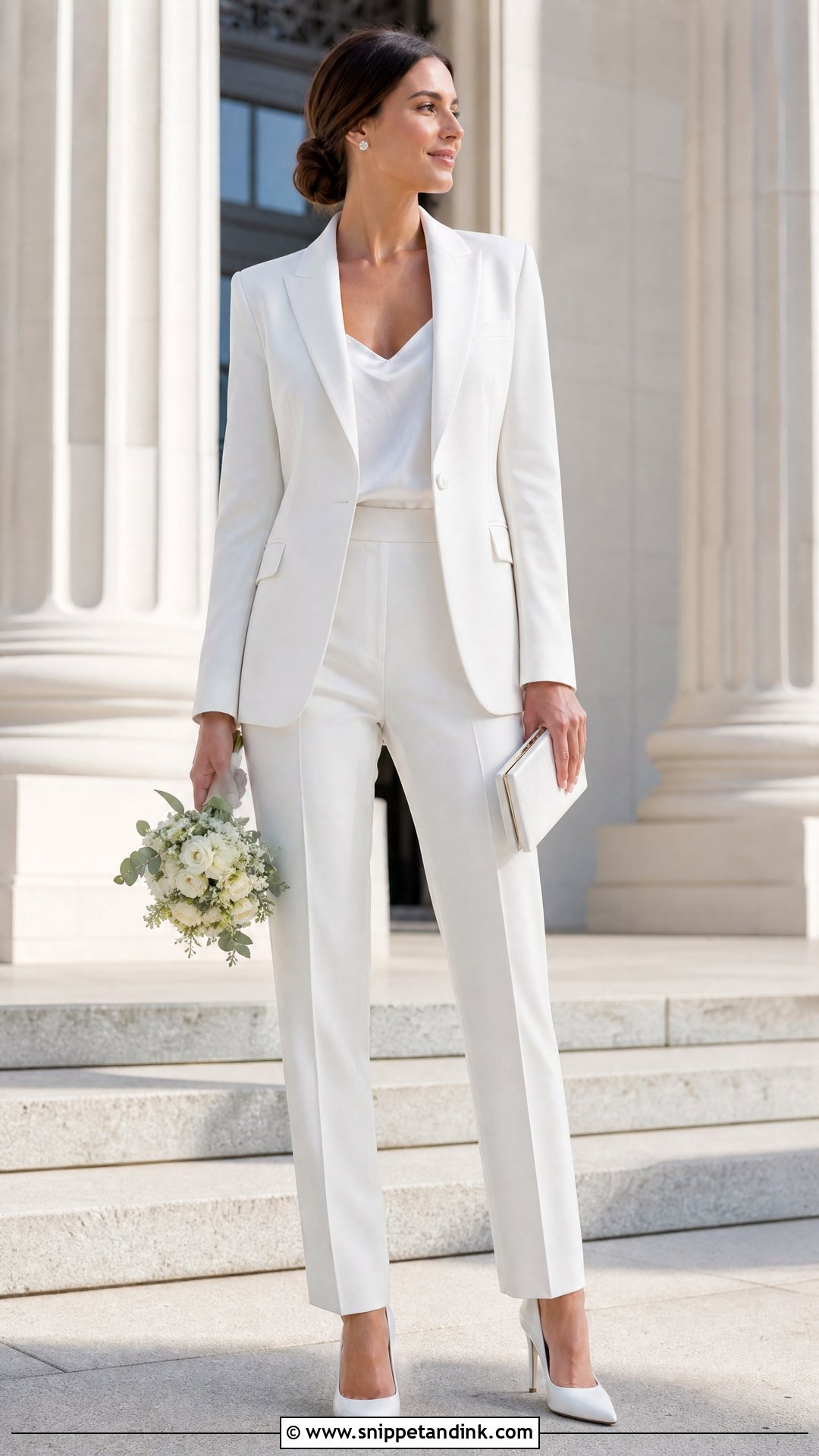 Classic White Pantsuit With Pointed Heels - Snippet and Ink - 20 White Suit for Wedding Women Ideas