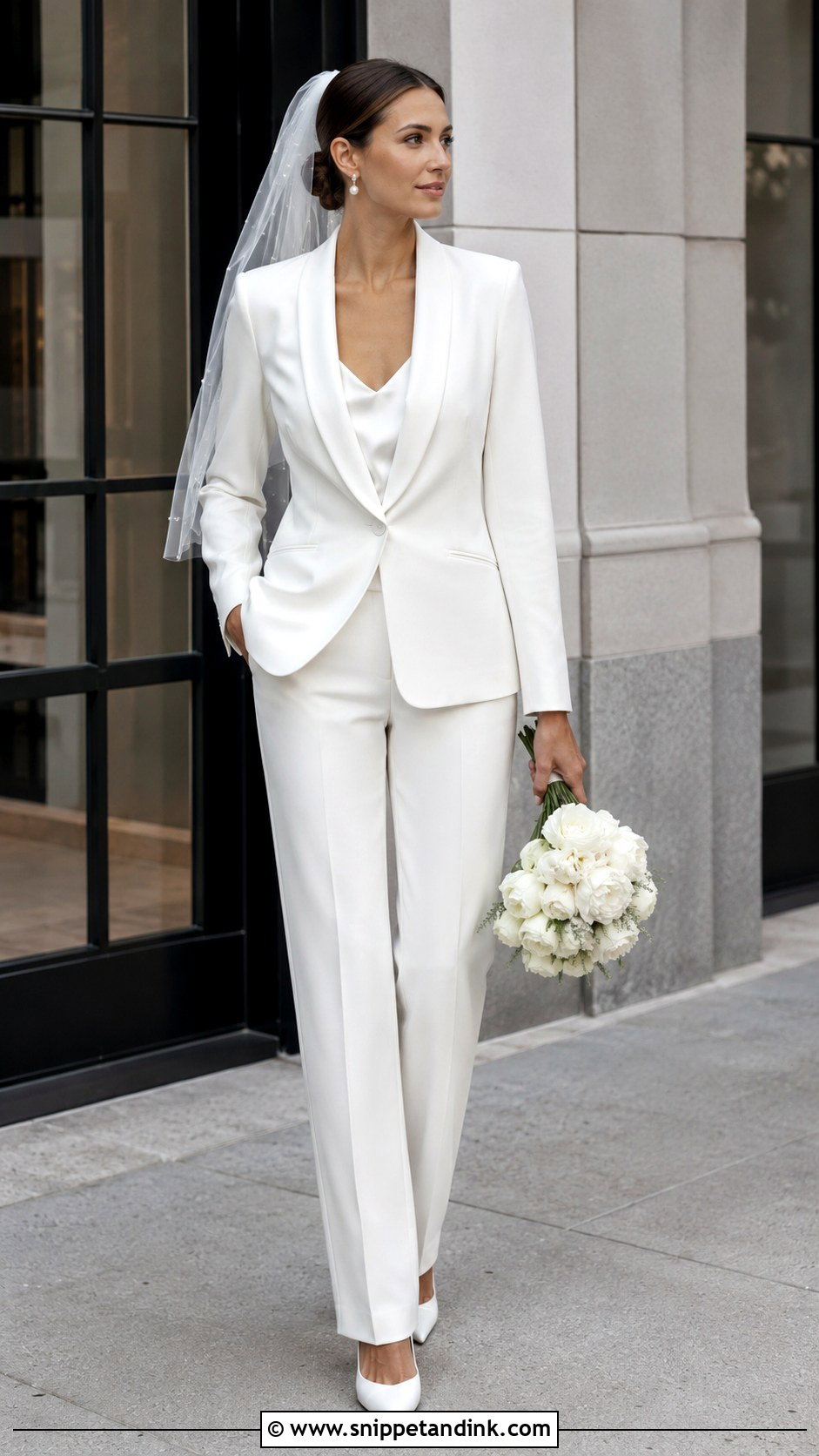 Classic White Tailored Wedding Dress Pantsuit - Snippet and Ink - 20 Wedding Dress Pantsuit Ideas