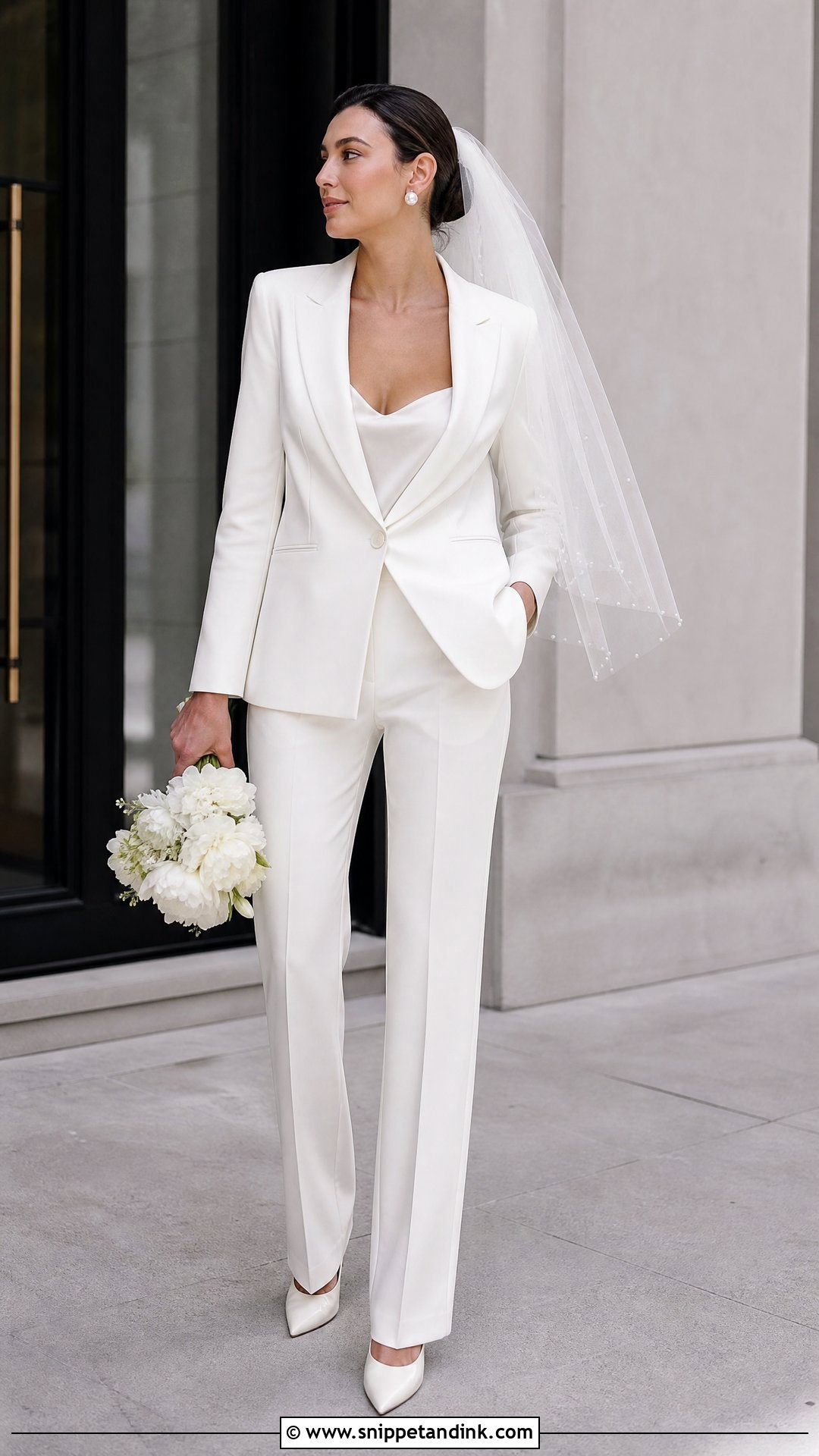 Classic White Wedding Pantsuit - Snippet and Ink - 20 Pants Wedding Dress Ideas