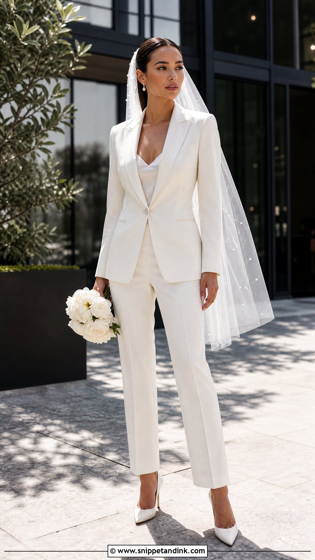Classic White Wedding Trouser Suit - Snippet and Ink - 20 Wedding Trousers Brides Ideas