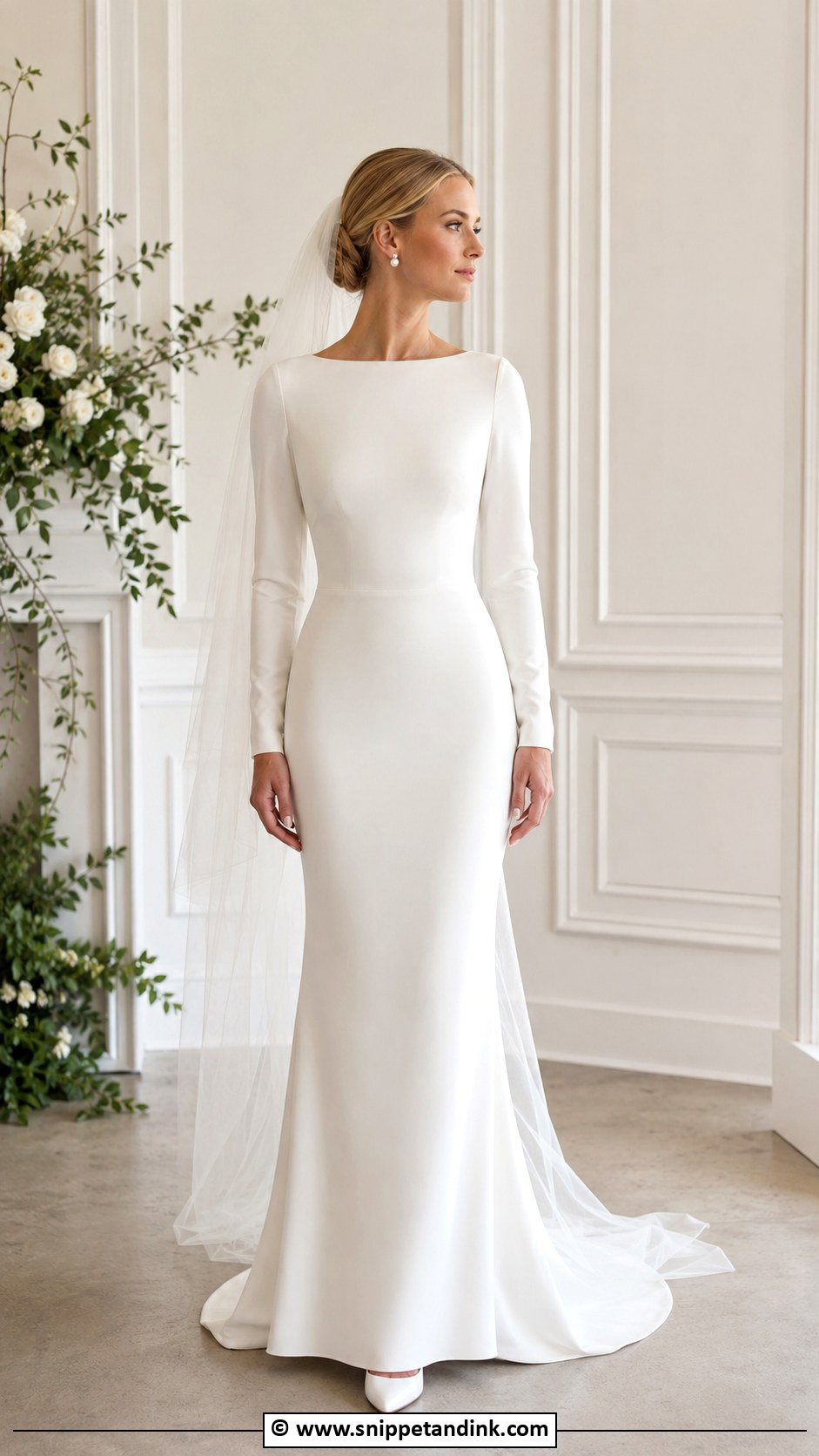 Clean Long Sleeve Crepe Wedding Dress - Snippet and Ink - 25 Clean Wedding Dress Ideas