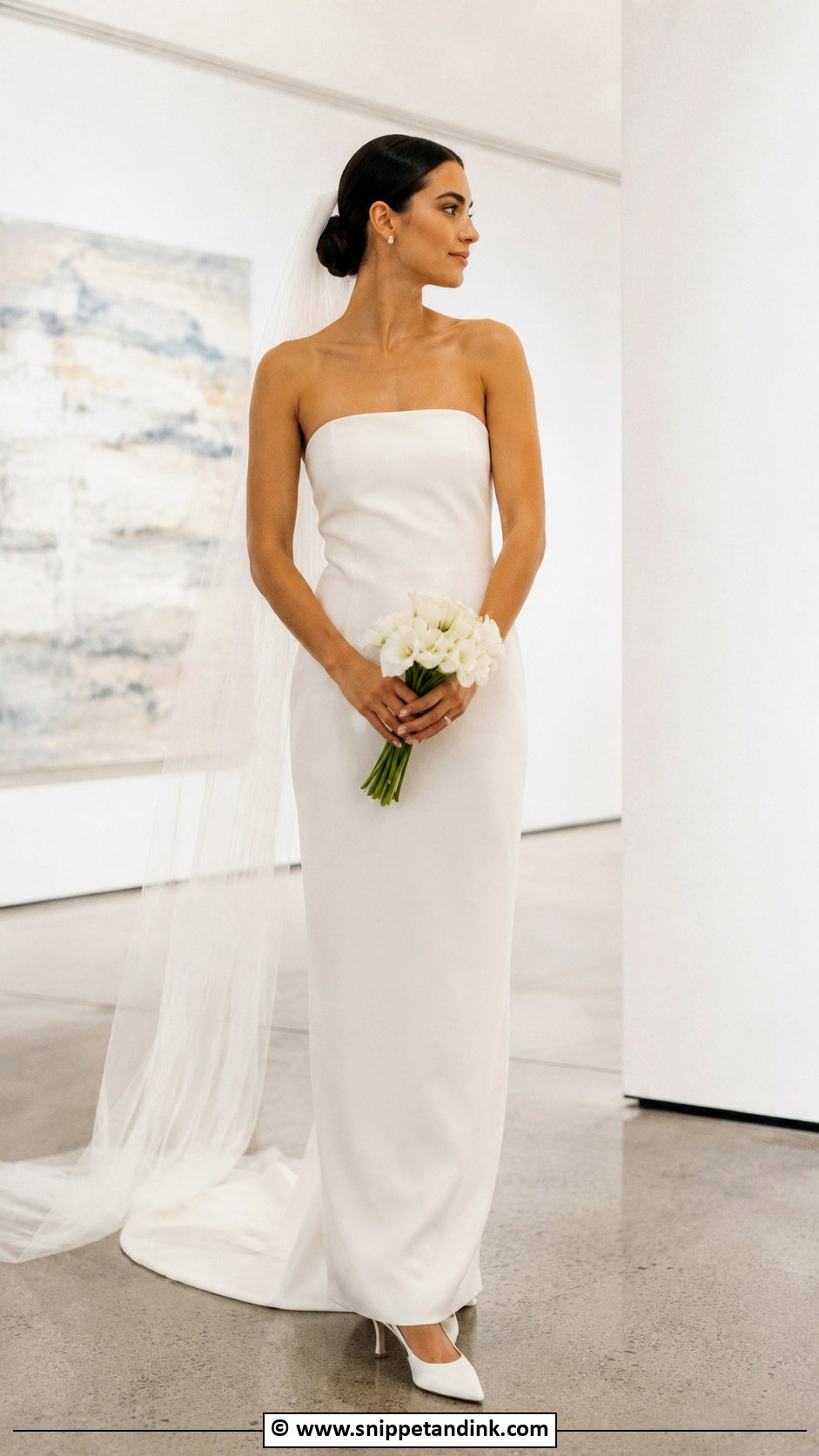 Clean Strapless Column Wedding Dress - Snippet and Ink - 25 Clean Wedding Dress Ideas