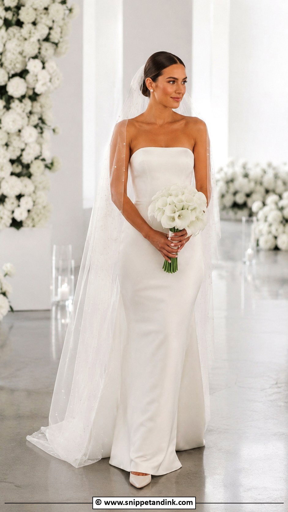 Clean Wedding Dress With Pearl Veil - Snippet and Ink - 25 Clean Wedding Dress Ideas