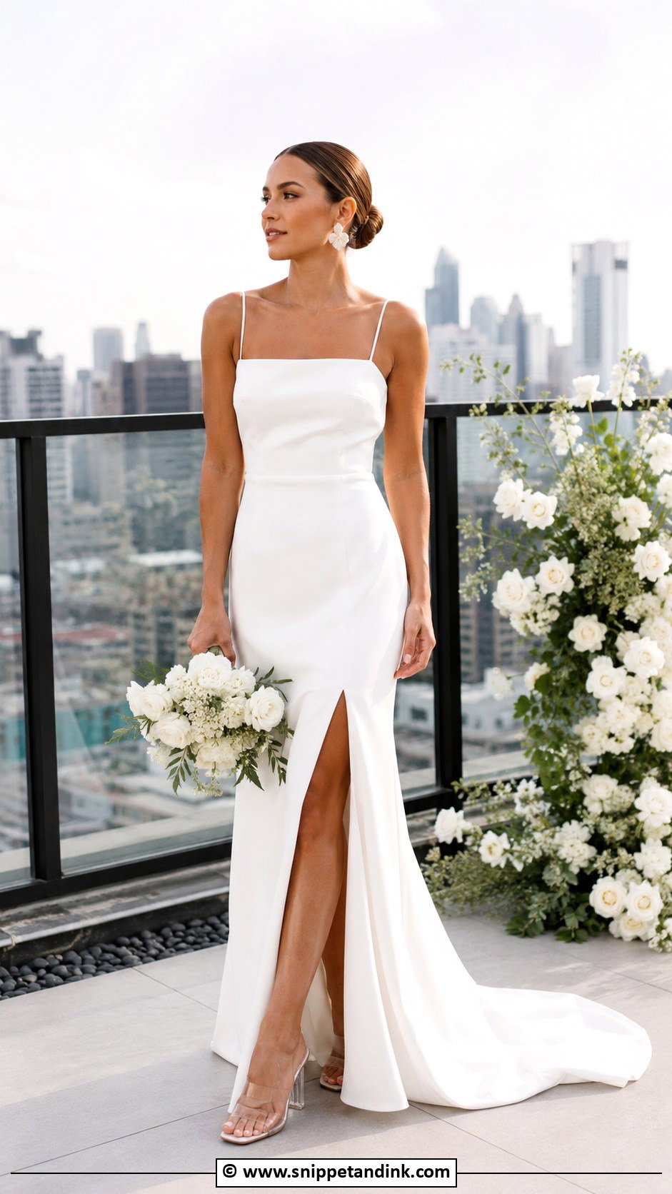 Clear Bridal Heels With A Minimal Wedding Dress - Snippet and Ink - 30 Bridal Footwear Ideas