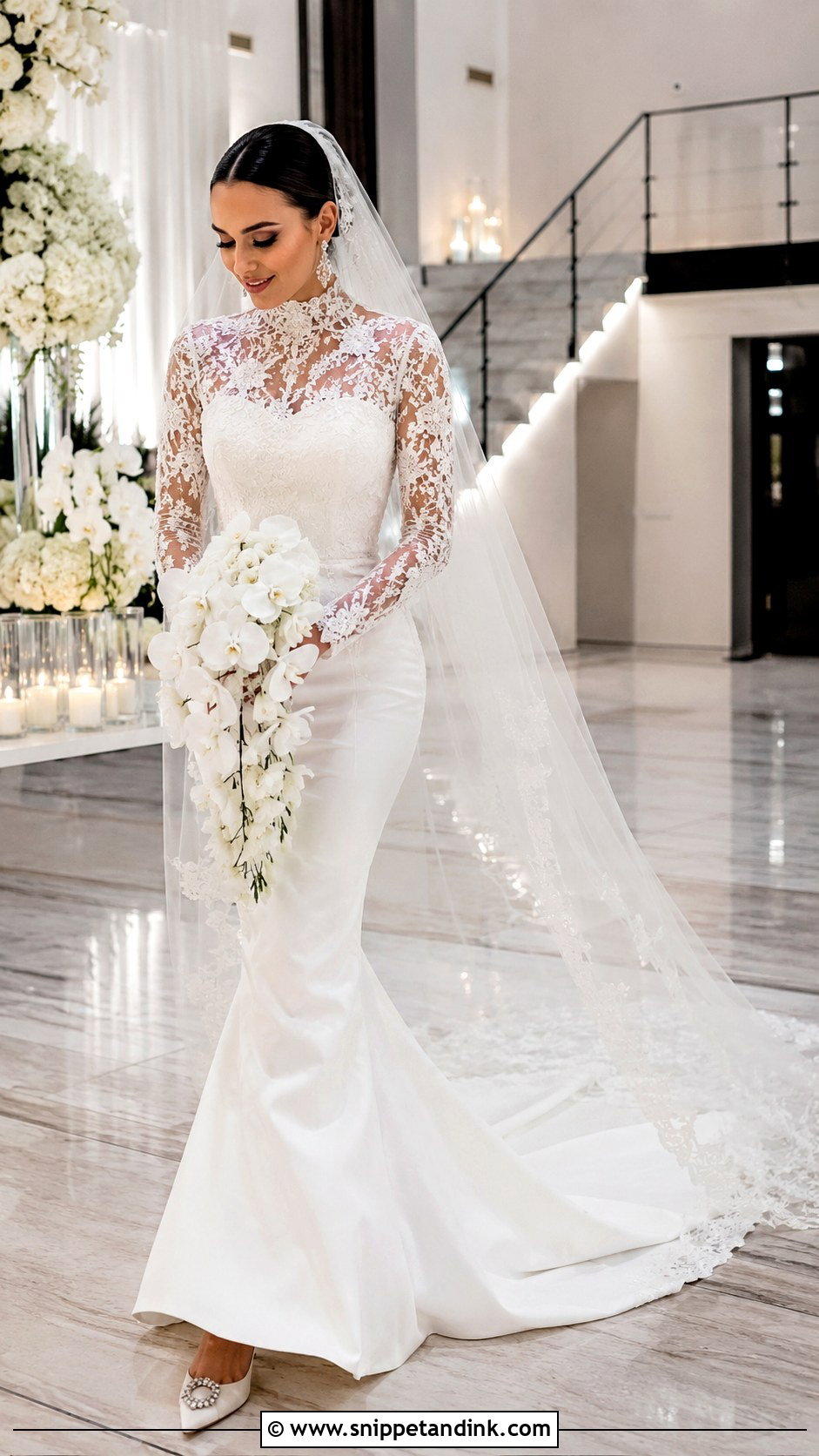 Closed Neck Mermaid Wedding Dress With Lace Sleeves - Snippet and Ink - 20 Closed Wedding Dress Ideas
