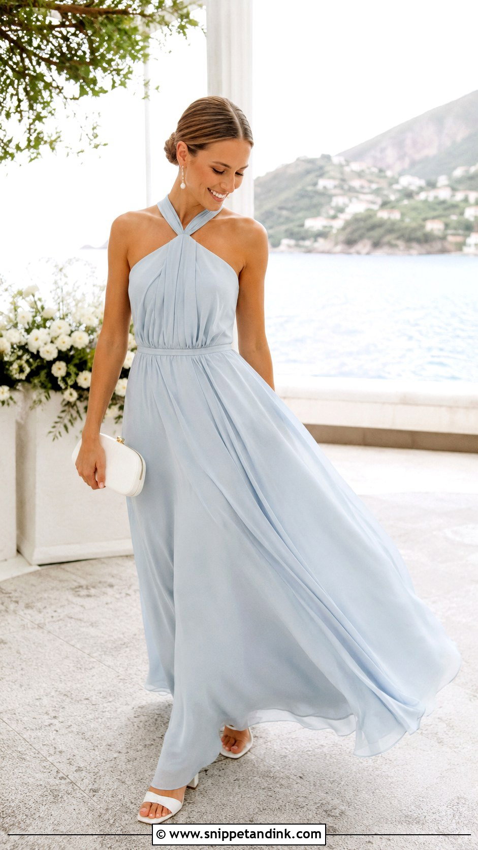 Coastal Blue Maxi Rehearsal Dinner Outfit - Snippet and Ink - 20 Bridal Rehearsal Dinner Outfit Ideas