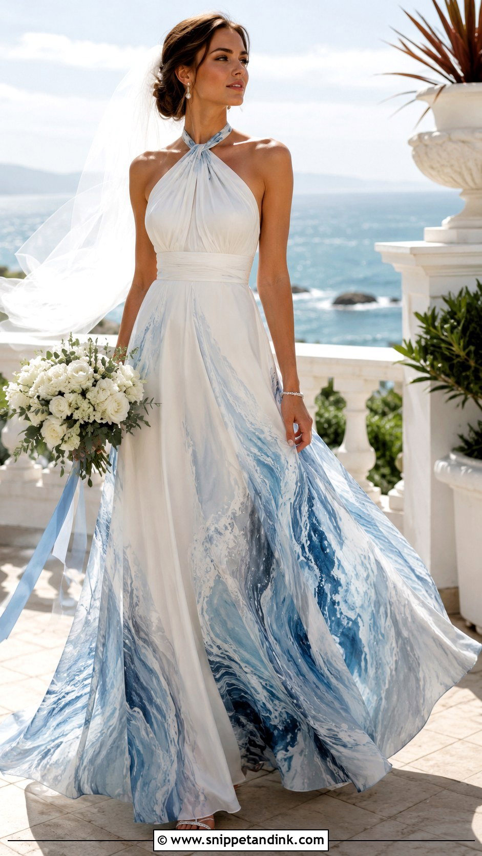 Coastal Wave Hand Painted Wedding Dress - Snippet and Ink - 20 Hand Painted Wedding Dress Ideas