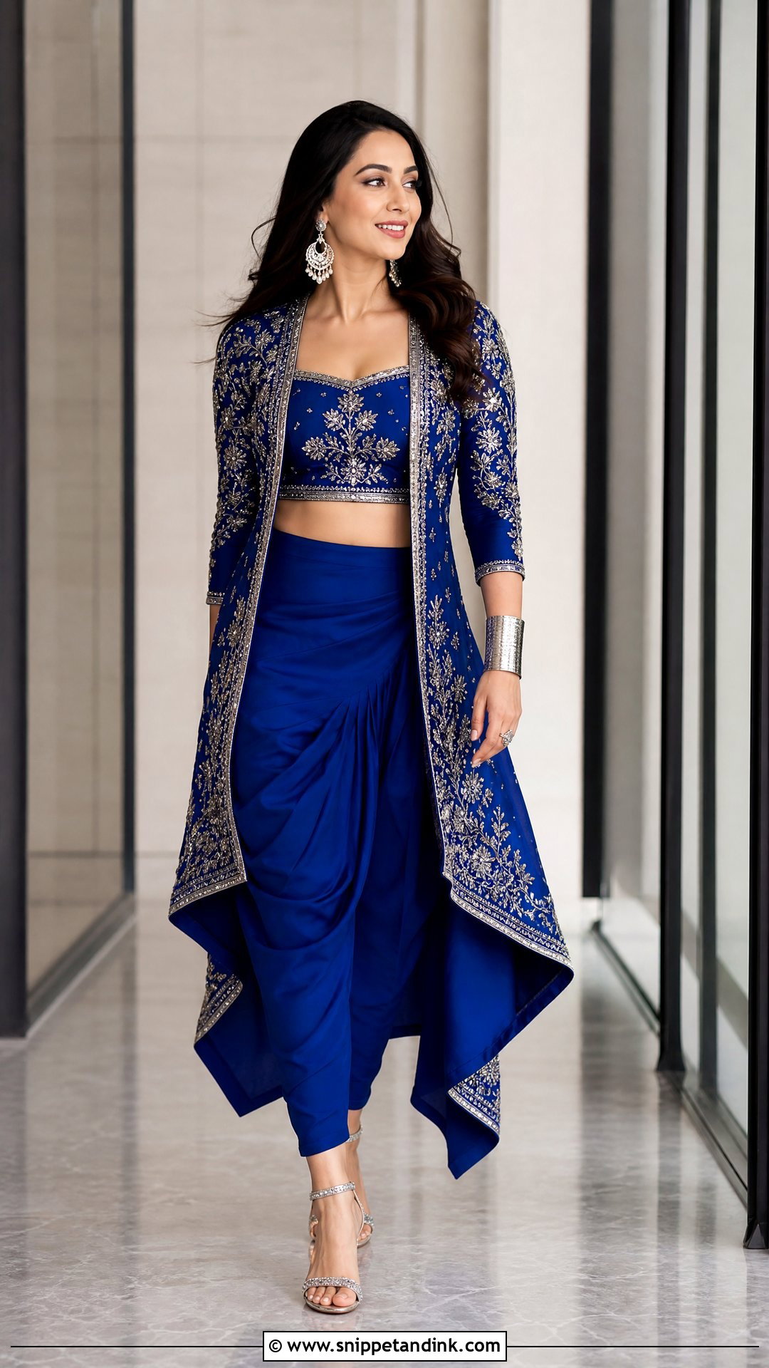 Cobalt Blue Bridal Sangeet Dhoti Set - Snippet and Ink - 20 Unique Bridal Sangeet Outfit Ideas