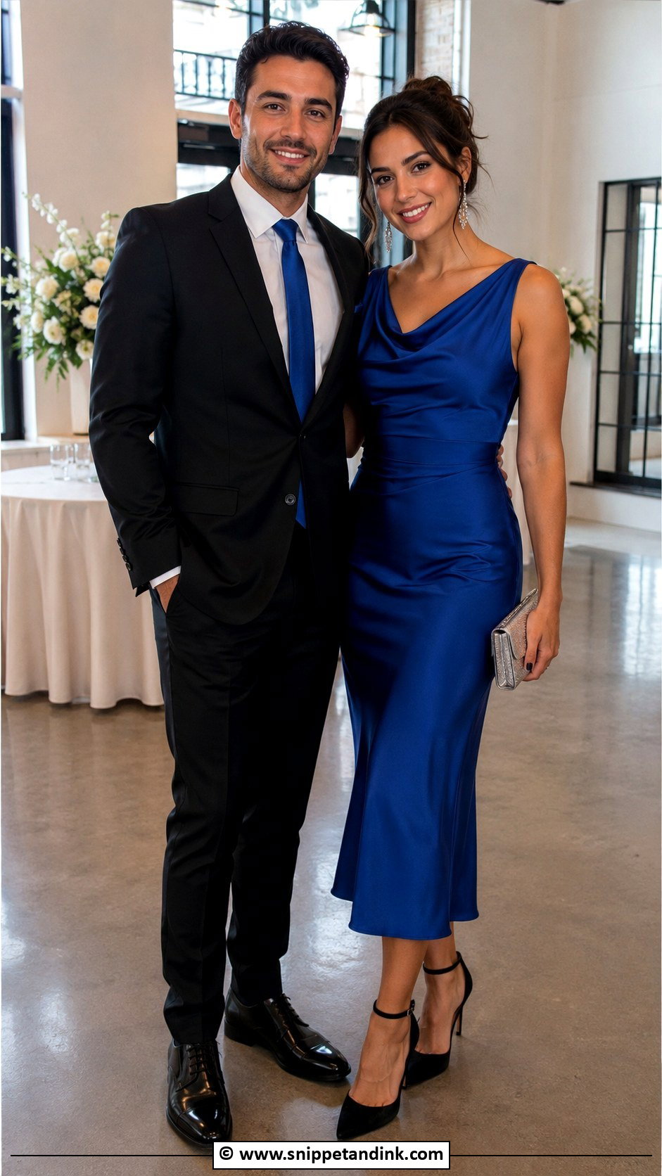 Cobalt Blue Dress And Black Suit Wedding Matching Outfit - Snippet and Ink - 35 Wedding Matching Outfits