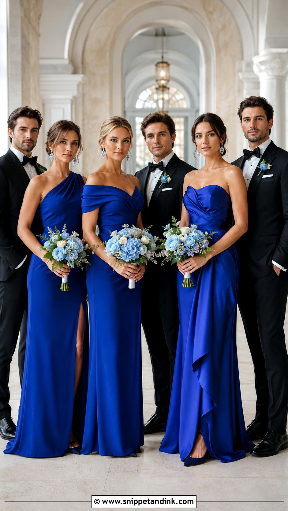 Cobalt Blue Gown Black Tie Bridal Party - Snippet and Ink - 20 Black Tie Bridal Party Ideas