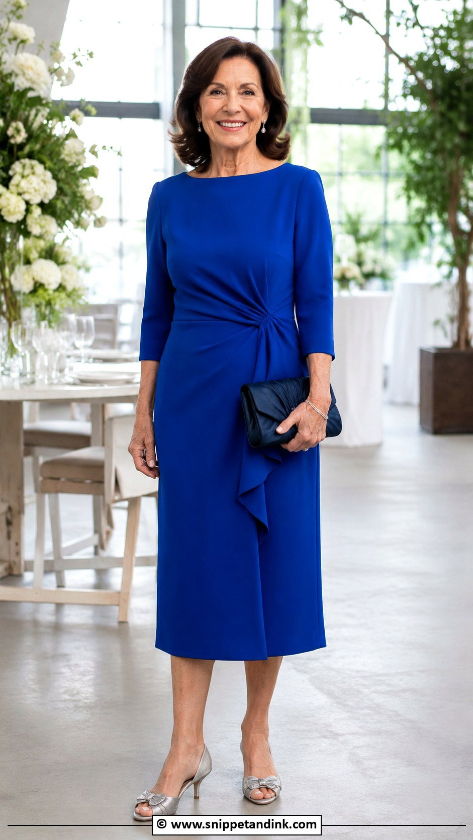 Cobalt Blue Midi Dress Outfit - Snippet and Ink - 25 Grandma Wedding Outfit Ideas