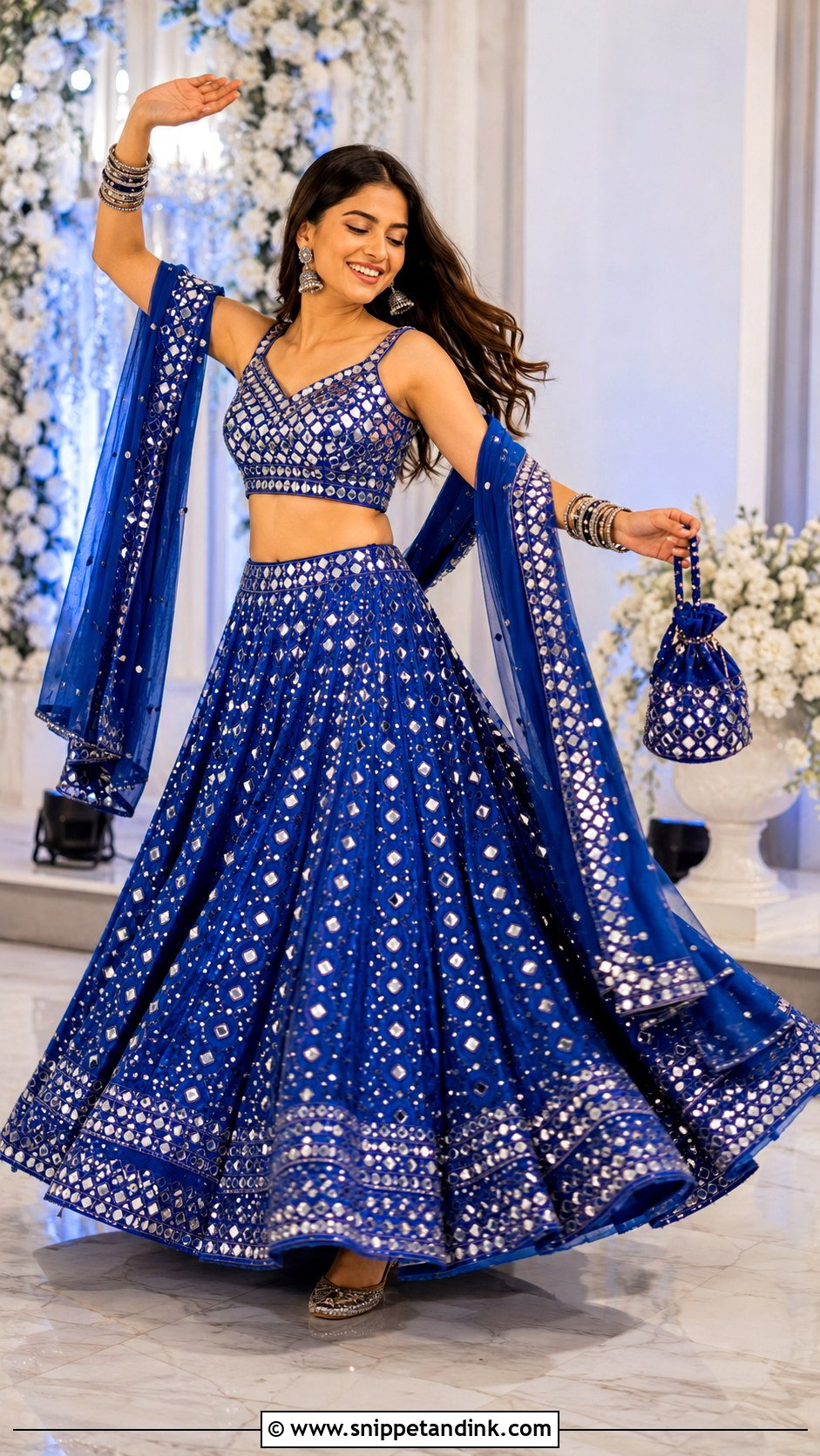 Cobalt Blue Mirror Work Lehenga For Indian Wedding - Snippet and Ink - 20 Blue Indian Wedding Dress Ideas
