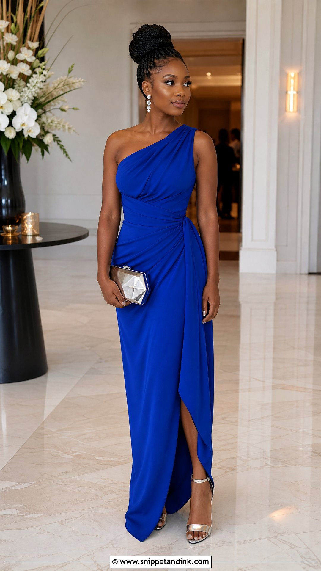 Cobalt Blue One Shoulder Wedding Outfit - Snippet and Ink - 20 Wedding Outfit Black Women Ideas
