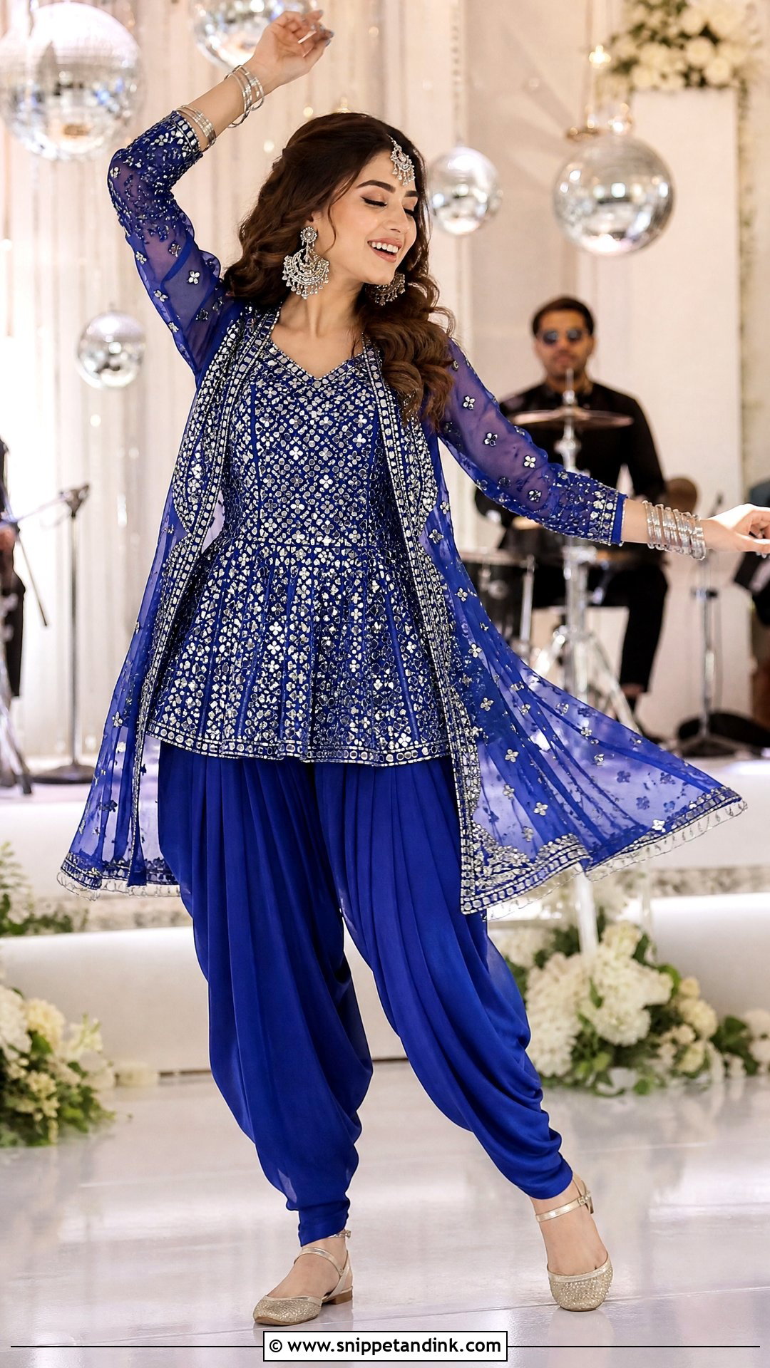 Cobalt Blue Sangeet Dhoti Shalwar Outfit - Snippet and Ink - 20 Pakistani Bridal Sangeet Outfit Ideas