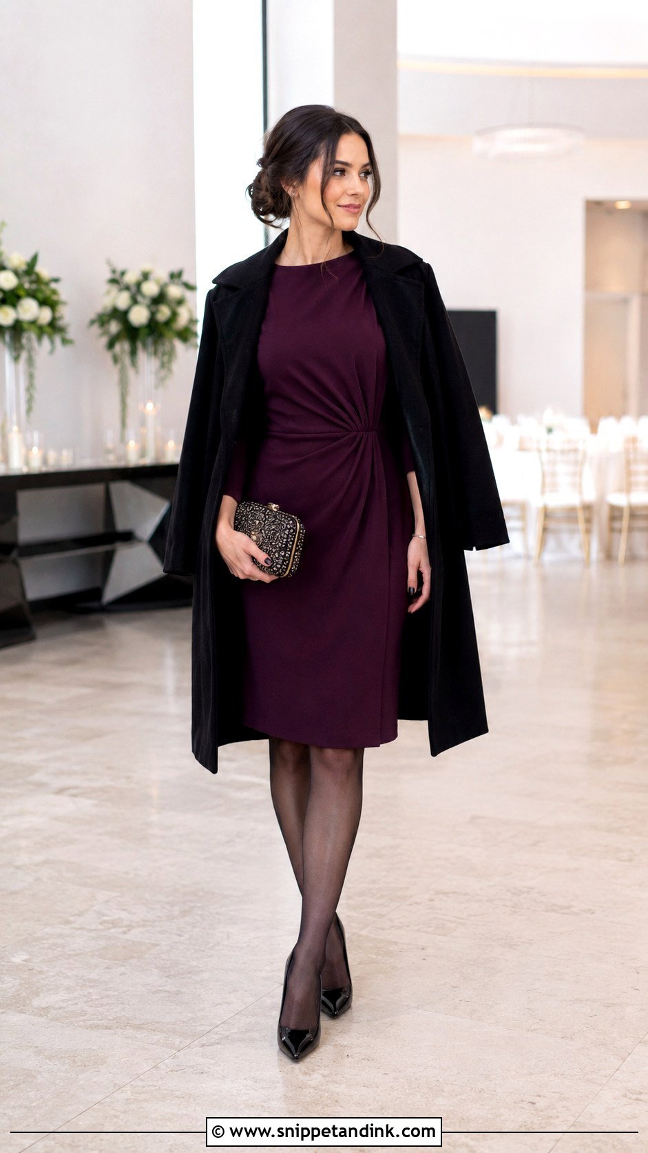 Cocktail Dress And Tights Winter Wedding Outfit - Snippet and Ink - 30 Winter Wedding Outfit Ideas