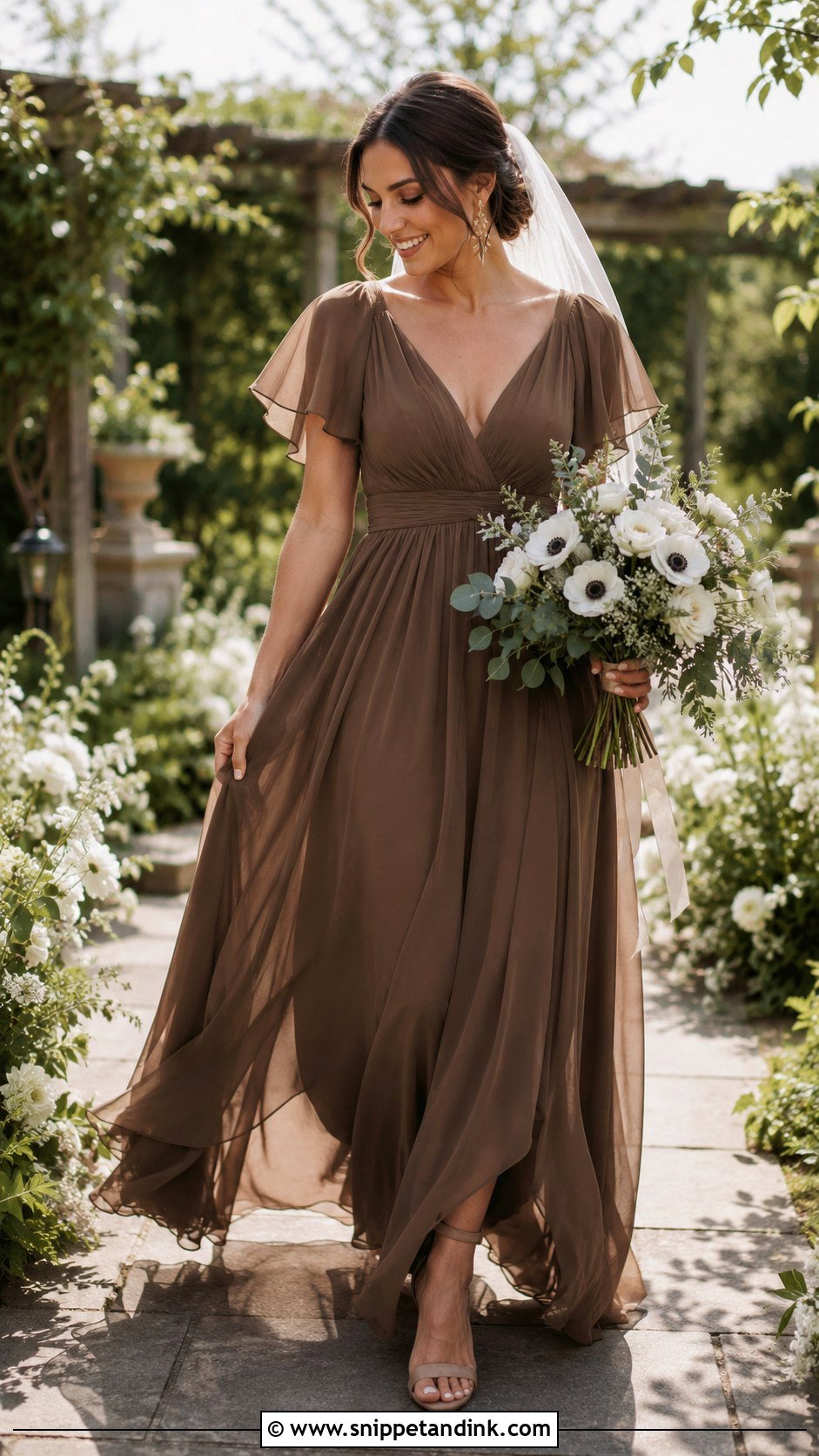 Coffee Brown Chiffon Bridal Dress - Snippet and Ink - 20 Brown Bridal Dress Ideas