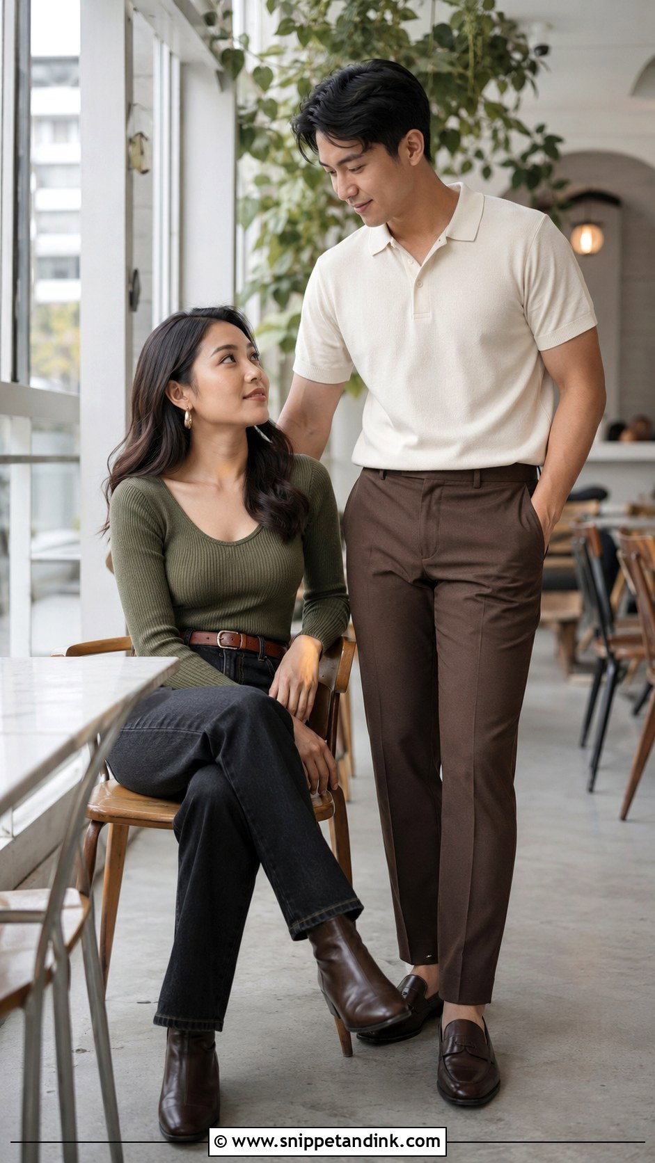 Coffee Shop Indoor Prewed Outfit - Snippet and Ink - 20 Prewed Casual Indoor Ideas