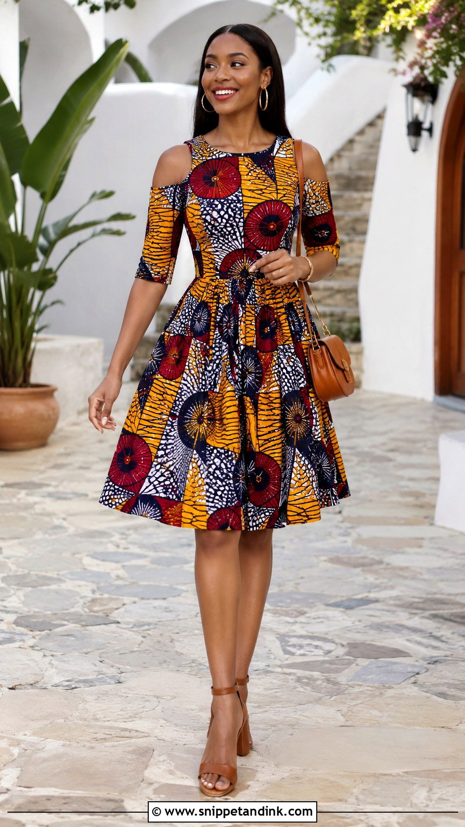 Cold Shoulder Ankara Flared Knee Length Gown - Snippet and Ink - 20 Ankara Fled Gown Ideas