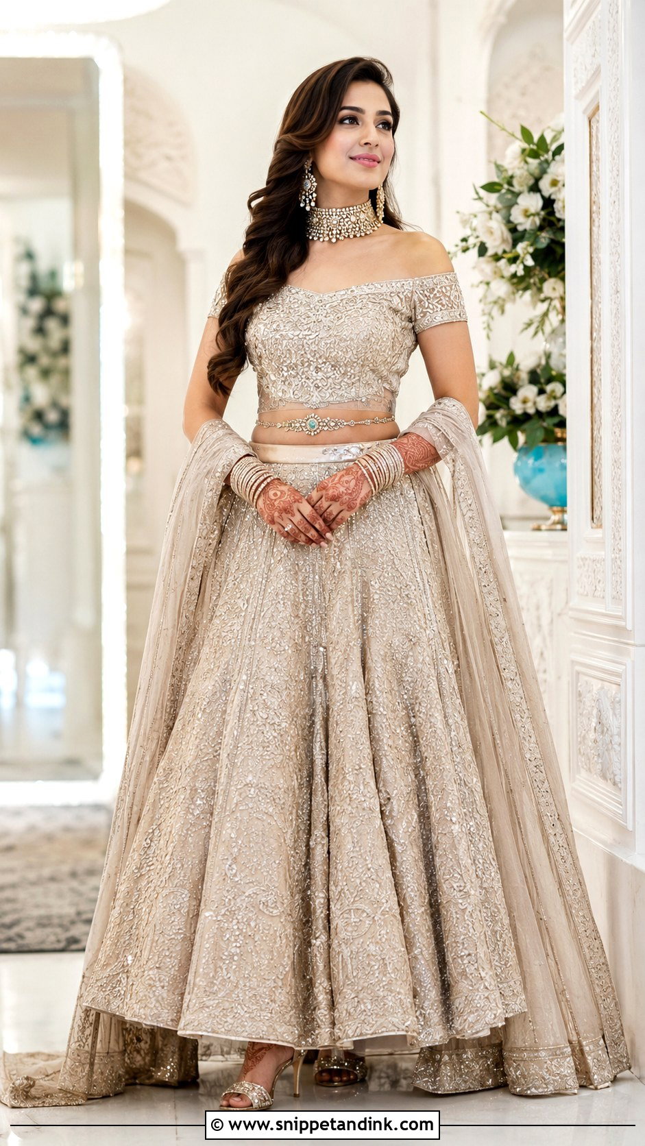Cold Shoulder Bridal Blouse With Beaded Sleeves - Snippet and Ink - 20 Bridal Blouse Sleeve Designs