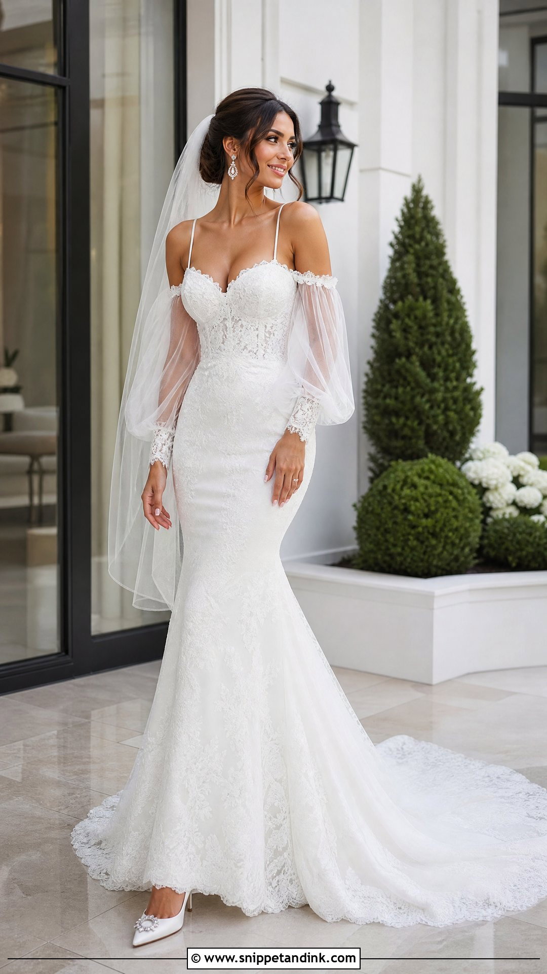 Cold Shoulder Tulle Sleeve Wedding Dress - Snippet and Ink - 20 Wedding Dress Tulle Sleeves