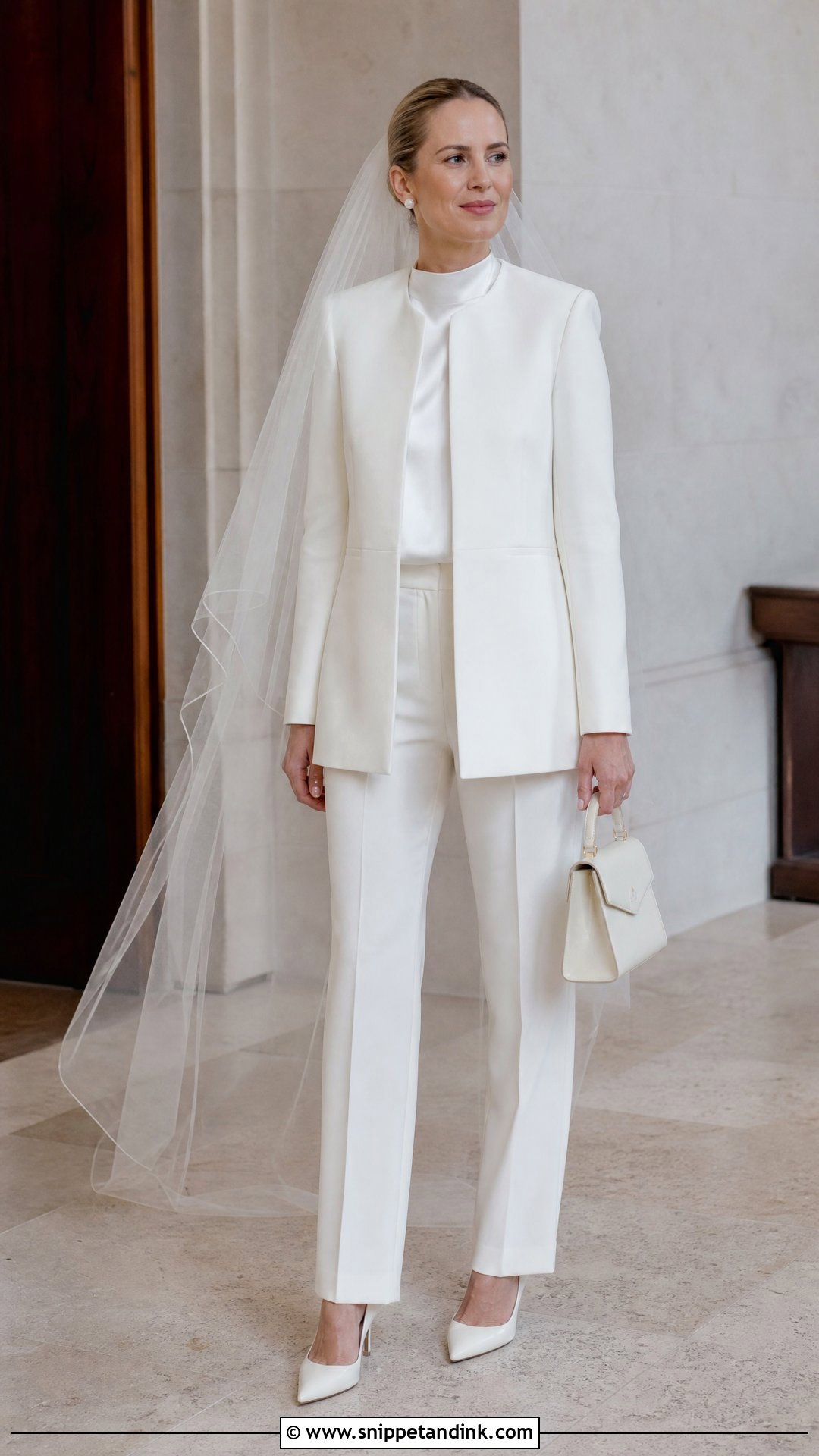 Collarless Wedding Suit - Snippet and Ink - 25 Suit Wedding Dress Ideas