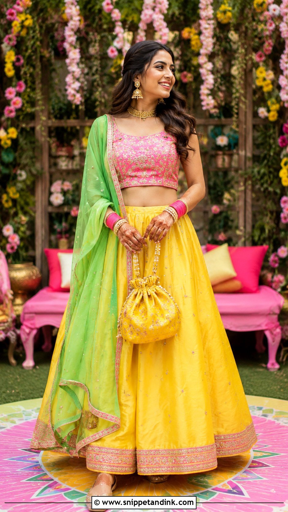 Color Block Lehenga For Mehndi Function - Snippet and Ink - 25 Dress for Mehndi Function Ideas