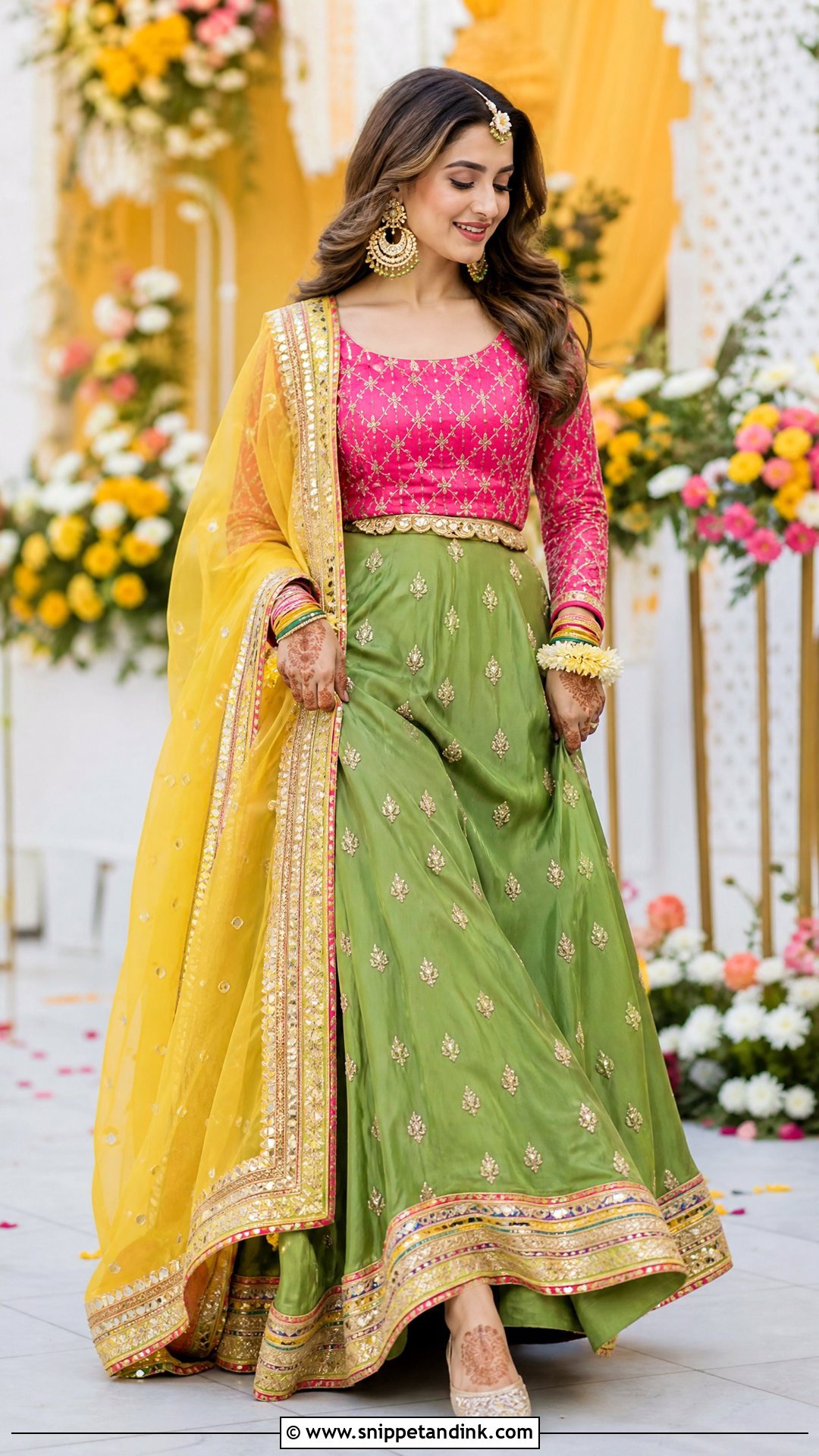 Color Block Mehndi Bridal Lehenga - Snippet and Ink - 20 Pakistani Mehndi Bridal Wear Ideas