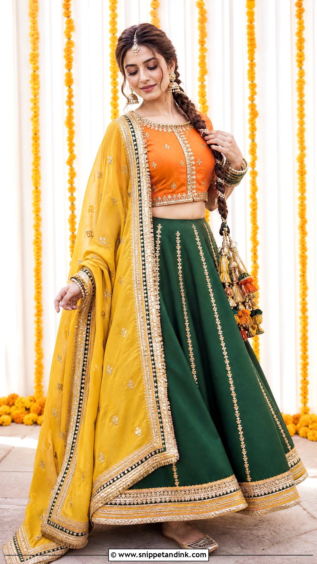Color Block Mehndi Bridal Lehenga - Snippet and Ink - 20 Pakistan Mehndi Bridal Outfit Ideas