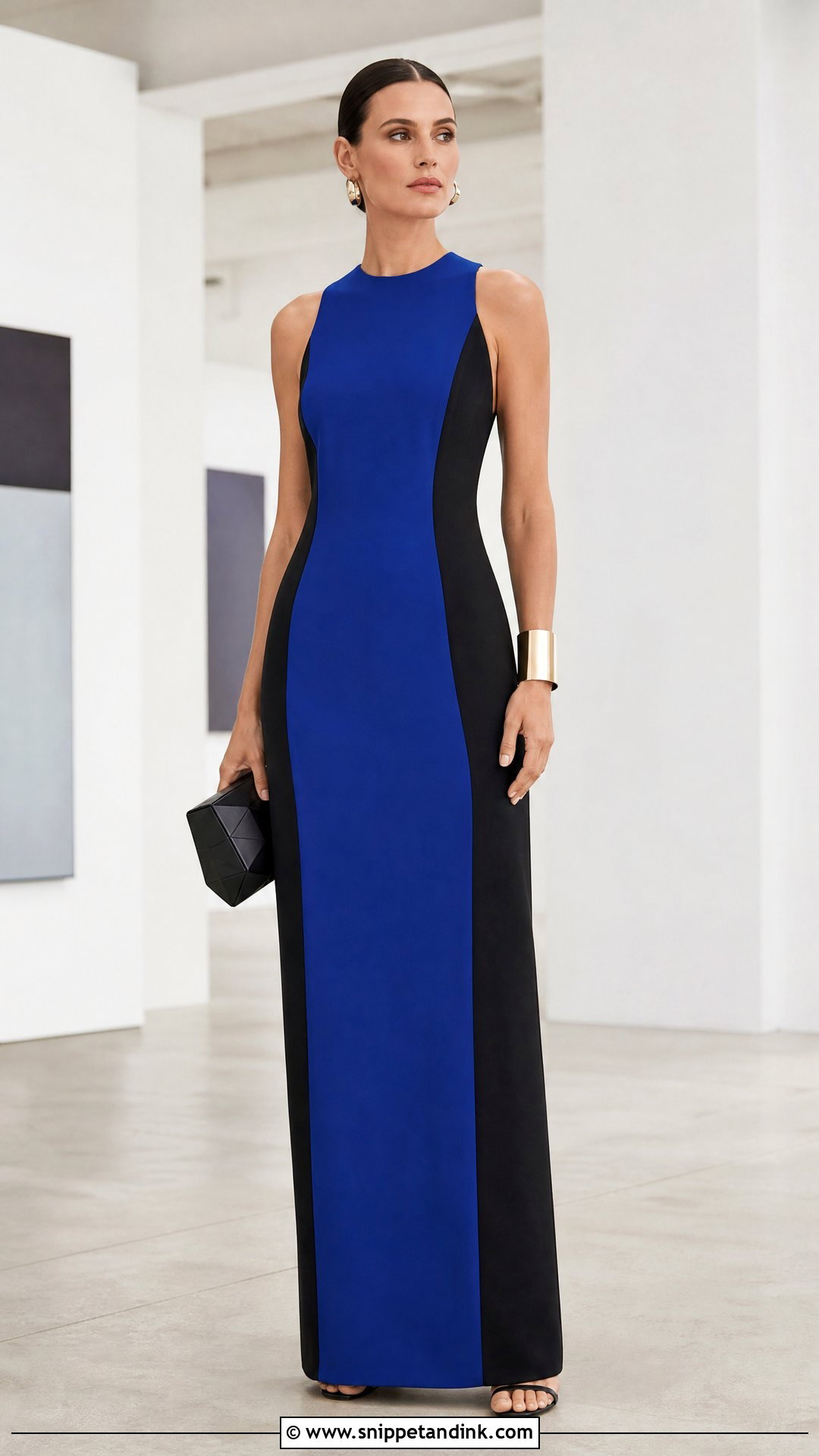 Color Block Straight Cut Gown With High Neck - Snippet and Ink - 20 Straight Cut Gown Styles