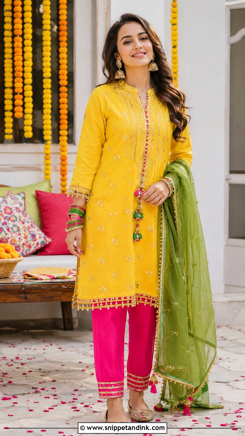 Color Block Three Piece Dholki Dress - Snippet and Ink - 20 Dholki Dress for Bride Ideas
