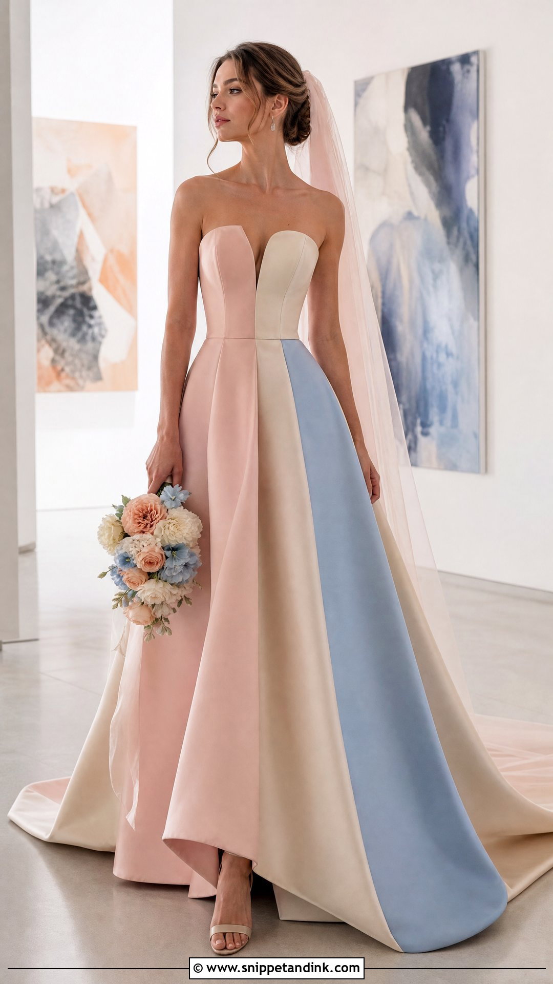 Color Block Wedding Dress With Matching Veil - Snippet and Ink - 25 Not White Wedding Dress Ideas