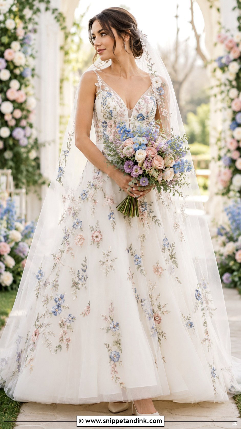 Color Floral Embroidery Wedding Dress - Snippet and Ink - 20 Wedding Dress Details Ideas