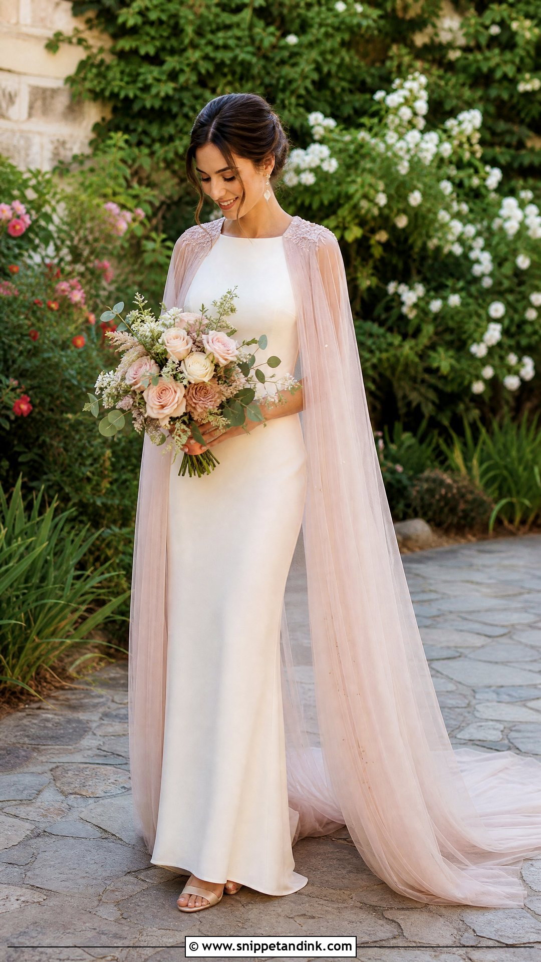 Color Tinted Bride Cape With Ivory Wedding Dress - Snippet and Ink - 25 Bride Cape Ideas
