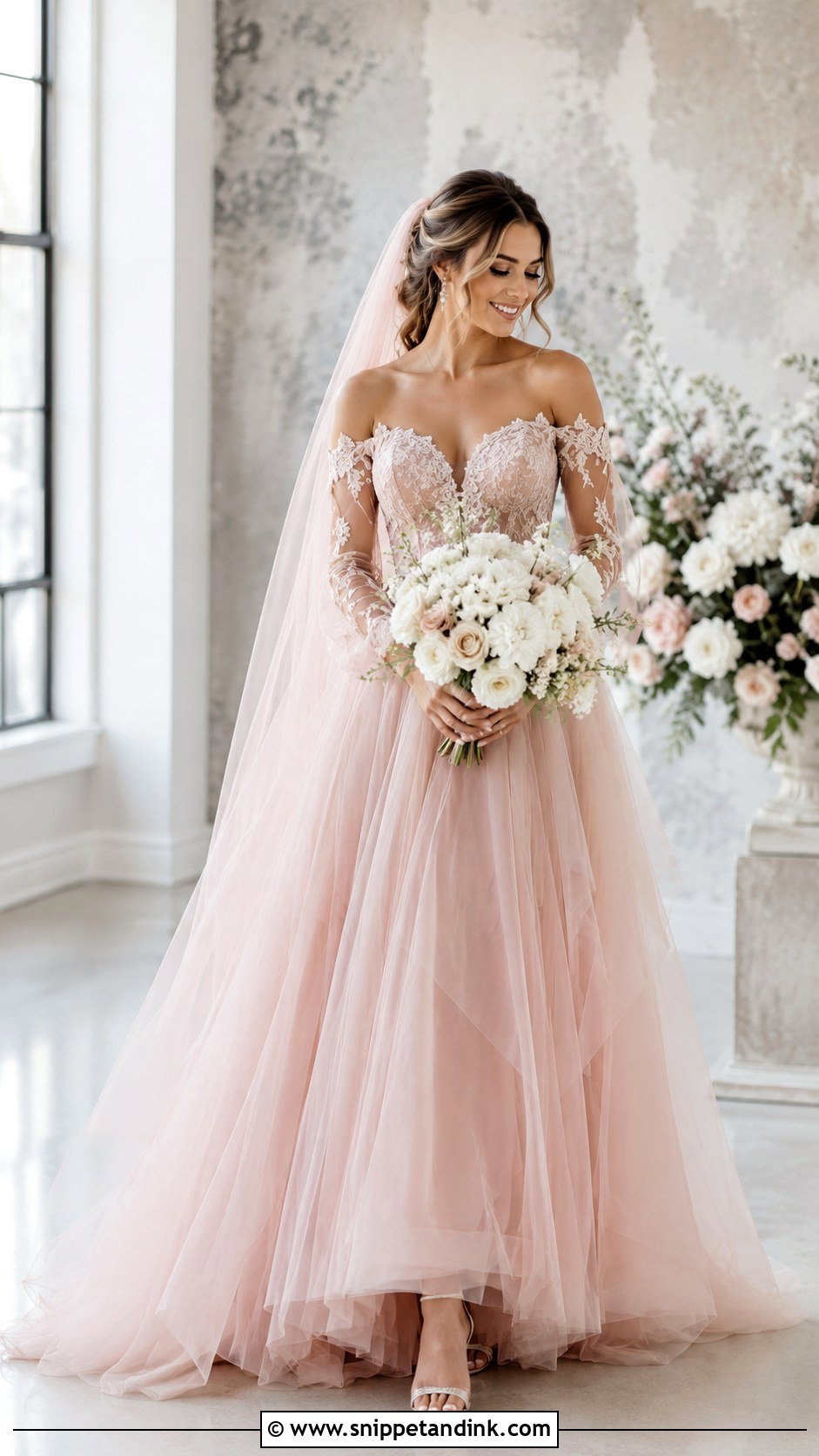 Colored Cold Shoulder Wedding Dress - Snippet and Ink - 20 Cold Shoulder Wedding Dress Ideas