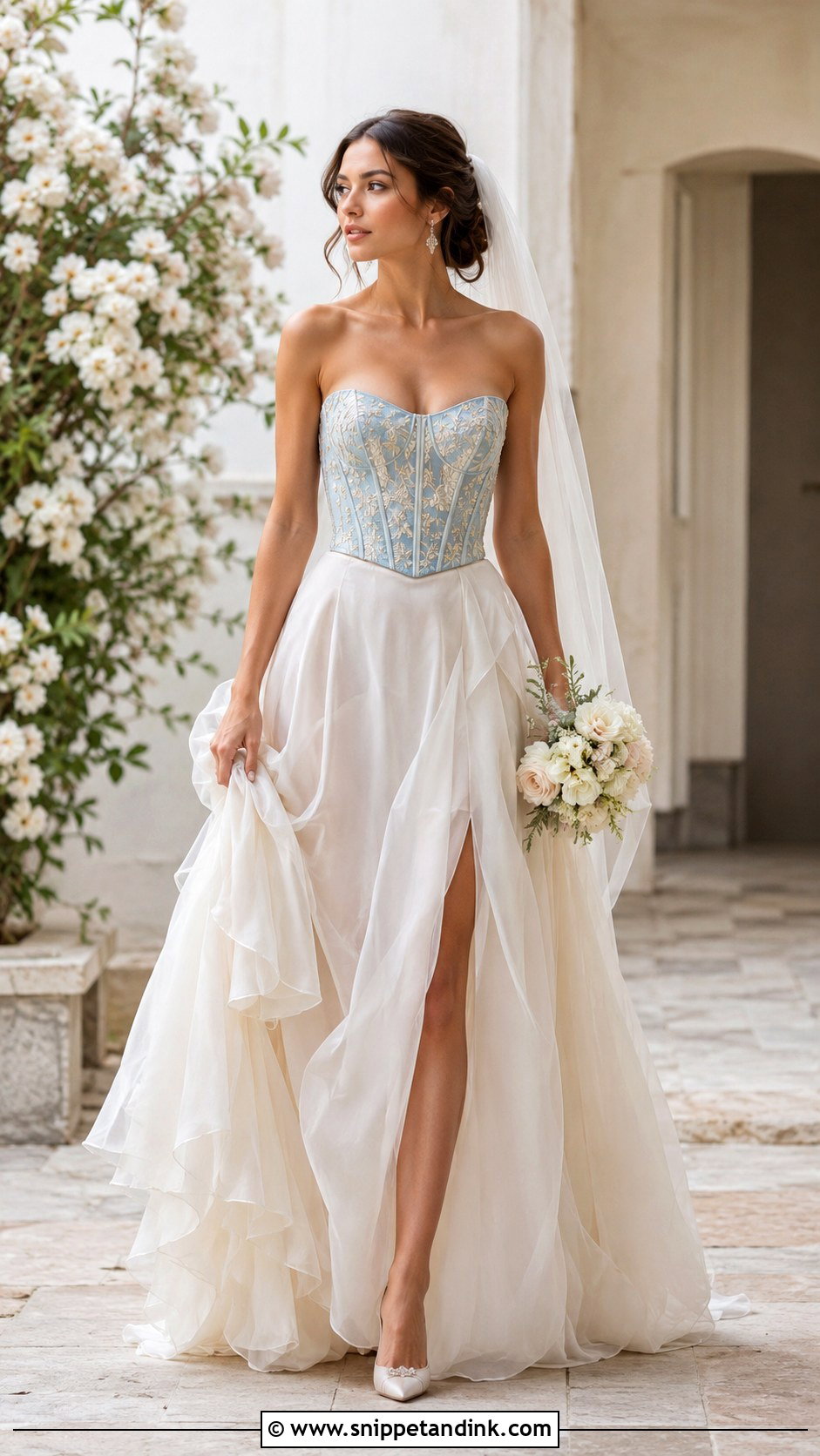Colored Corset And Ivory Skirt Wedding Dress - Snippet and Ink - 20 Corset and Skirt Wedding Dress Ideas
