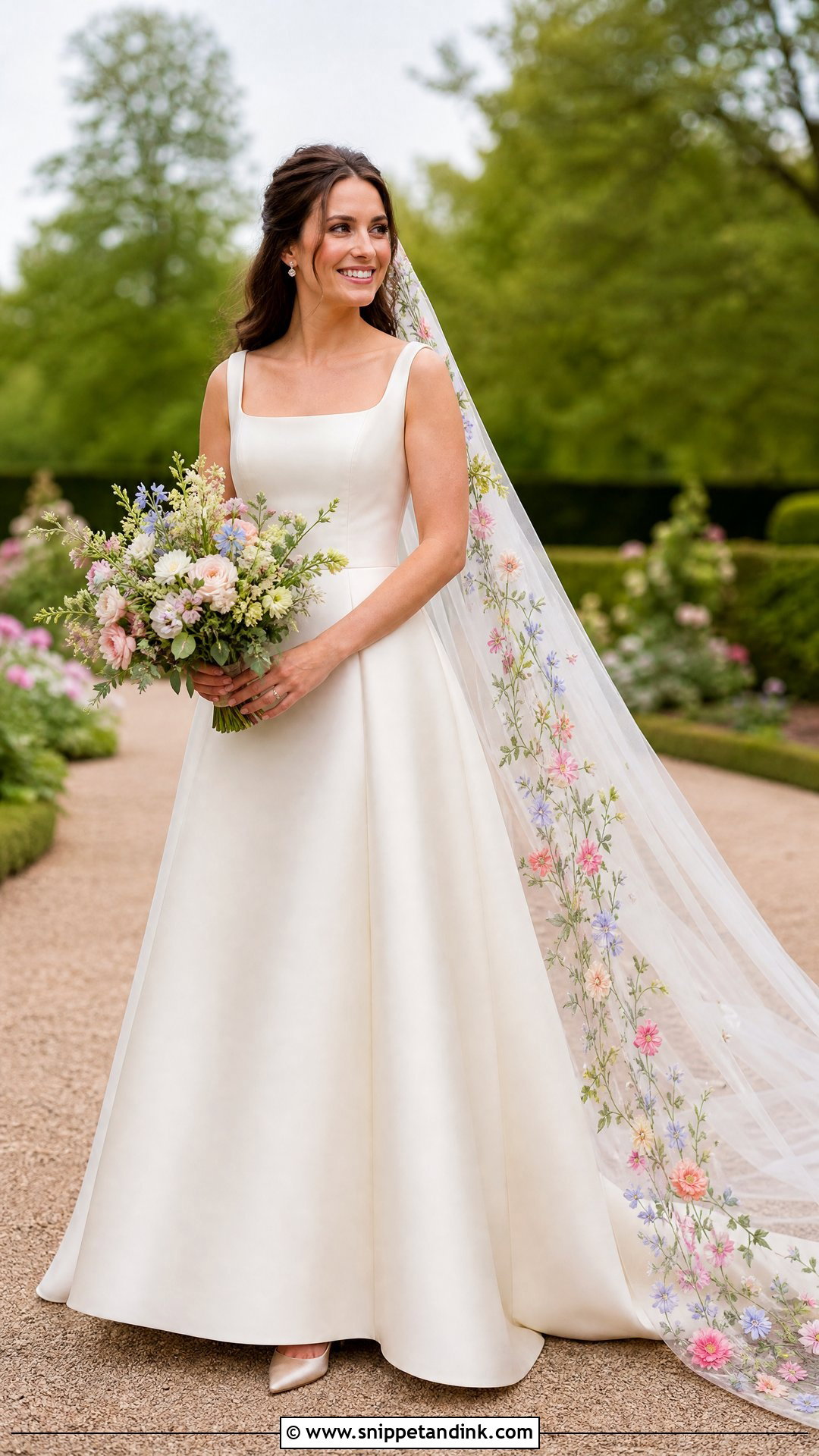 Colored Embroidered Veil With Plain Wedding Gown - Snippet and Ink - 20 Veiled Bride Ideas