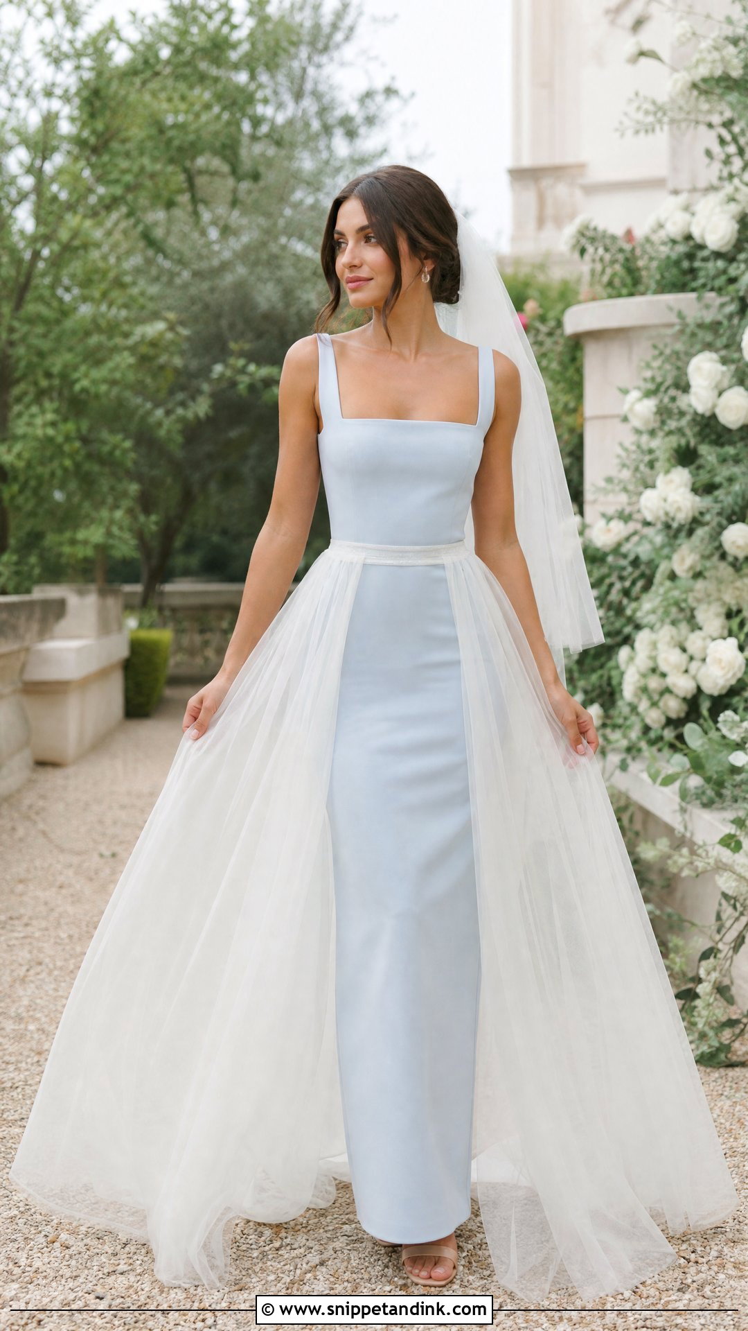 Colored Wedding Dress With Sheer Overskirt - Snippet and Ink - 20 Removable Skirt Wedding Dress Ideas