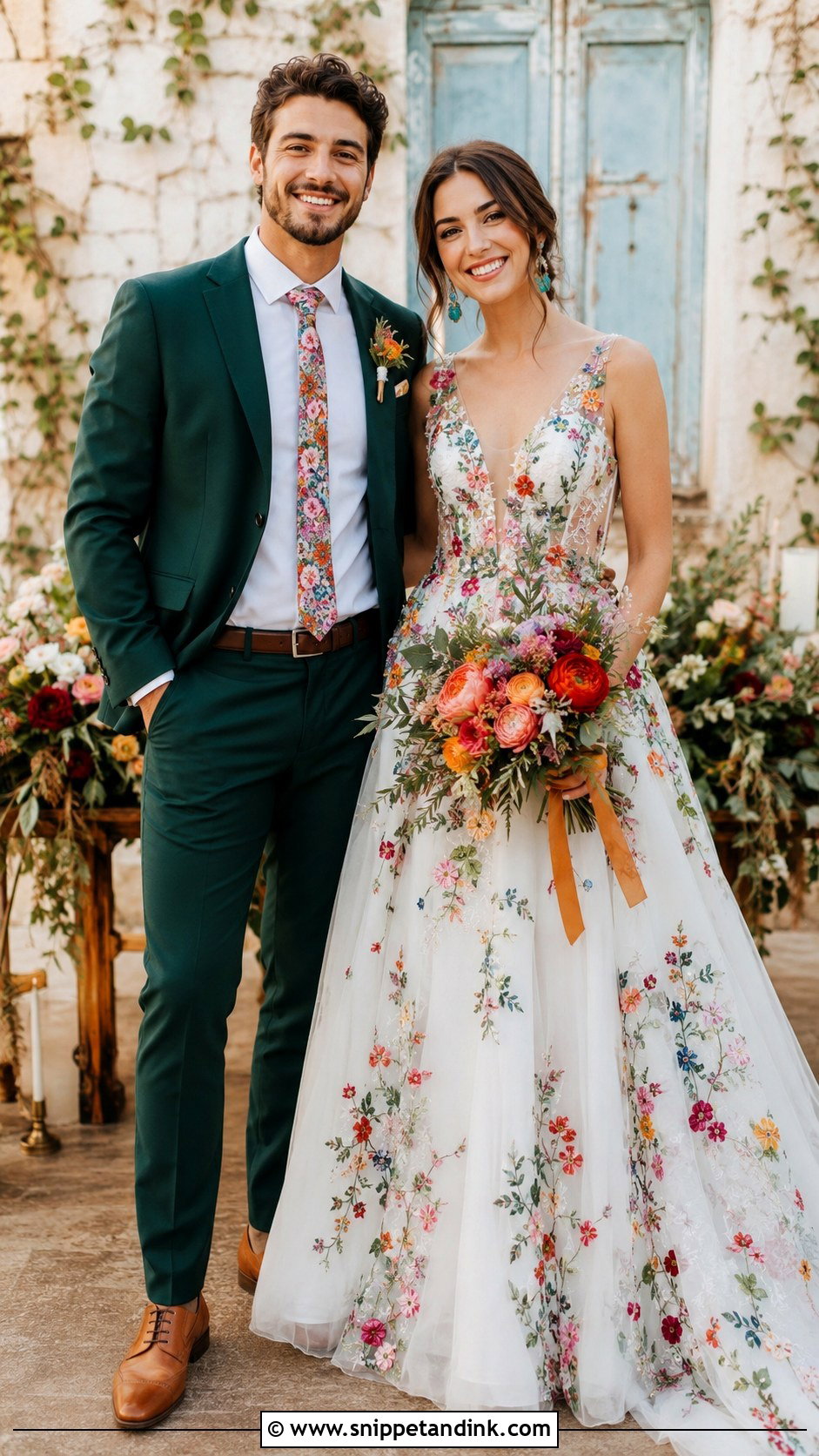 Colorful Bridal Couple Outfit - Snippet and Ink - 20 Bridal Couple Ideas