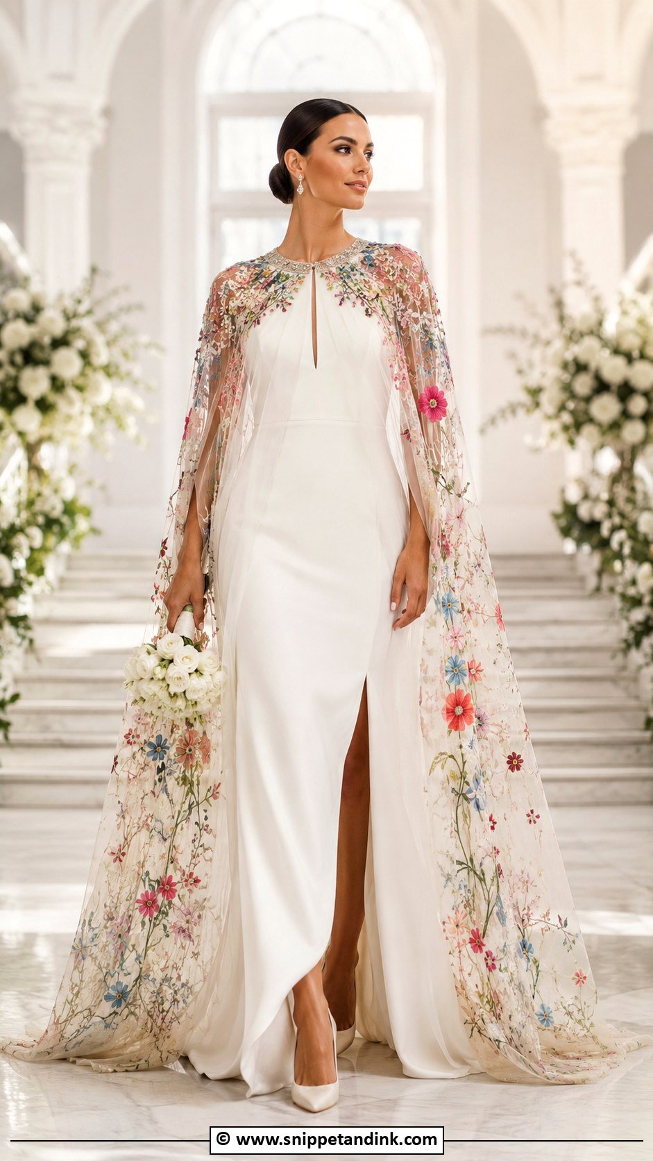 Colorful Cape Wedding Dress With Satin Pumps - Snippet and Ink - 30 Colorful Wedding Dress Ideas