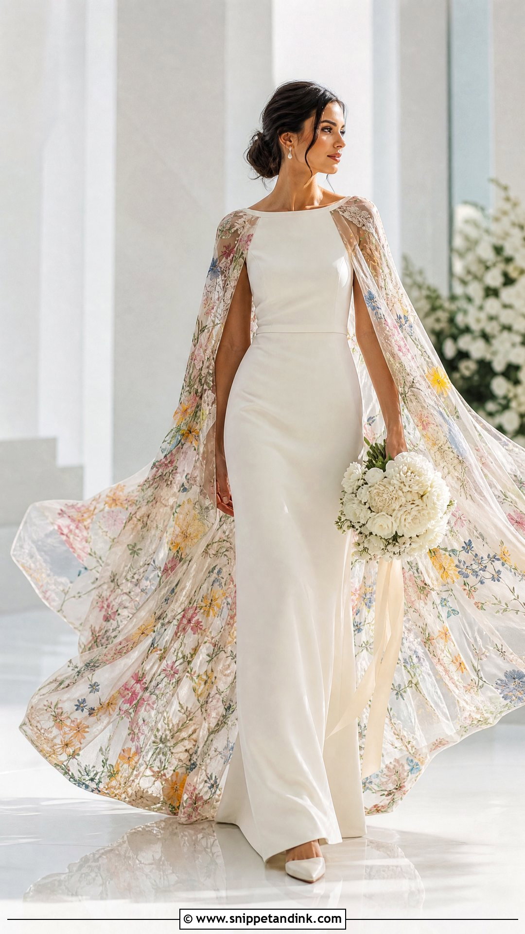 Colorful Cape Wedding Dress - Snippet and Ink - 20 Pop of Color Wedding Dress Ideas