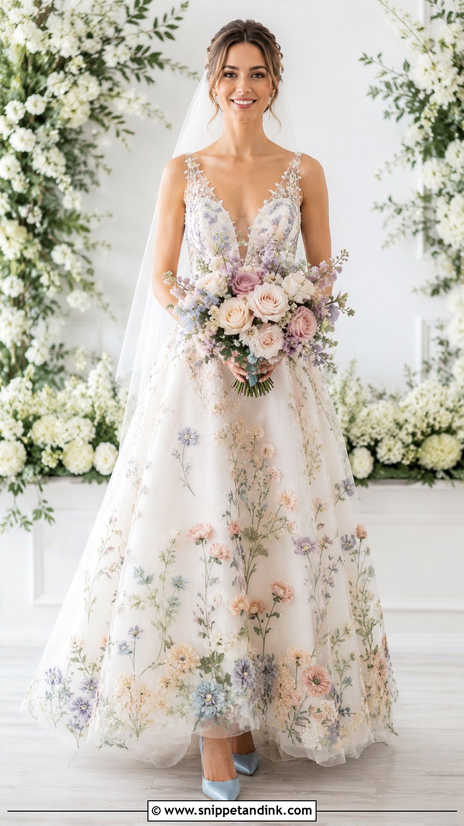 Colorful Embroidered A Line Wedding Dress - Snippet and Ink - 20 Flowered Wedding Dress Ideas