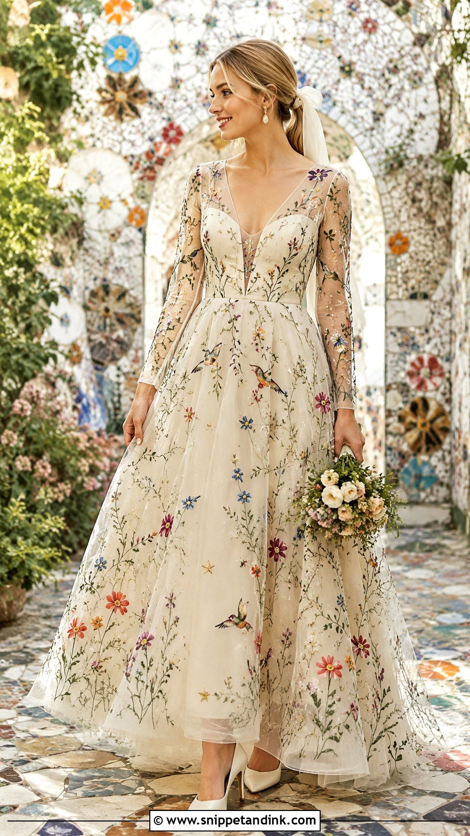 Colorful Embroidered Wedding Dress - Snippet and Ink - 20 Artsy Wedding Dresses