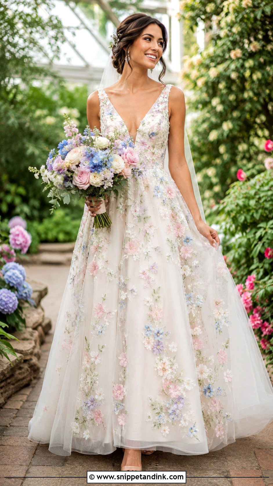Colorful Floral Applique Wedding Dress - Snippet and Ink - 20 Applique Wedding Dress Ideas