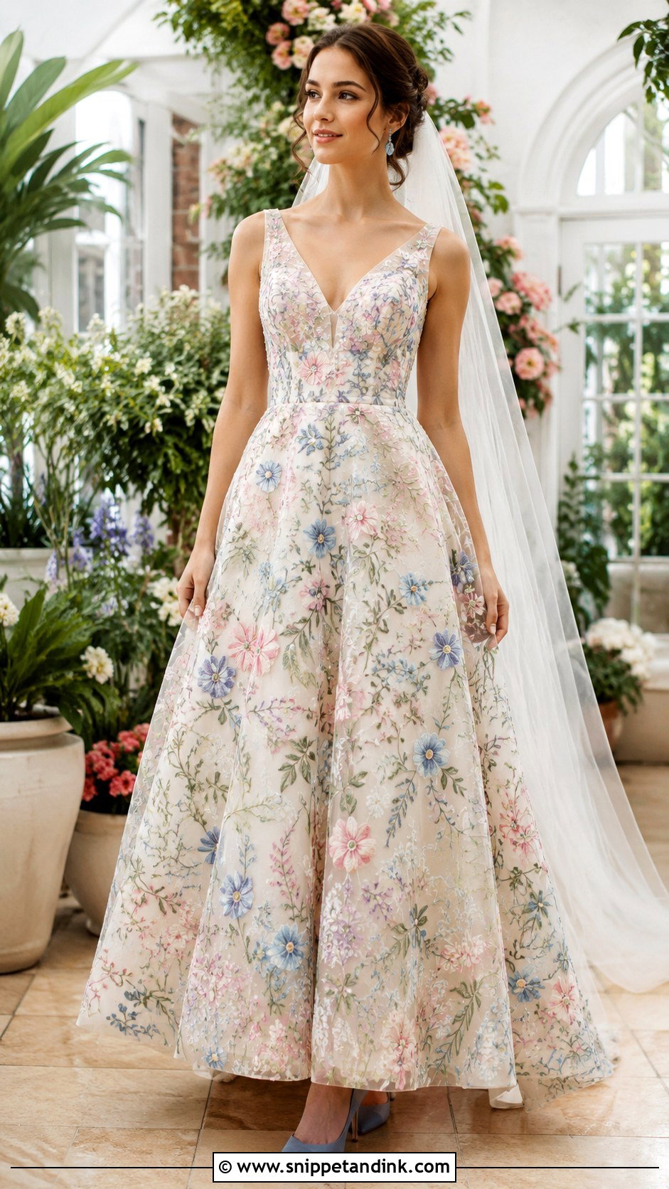Colorful Floral Embroidered A Line Wedding Dress - Snippet and Ink - 20 Floral Flower Wedding Dress Gown Ideas