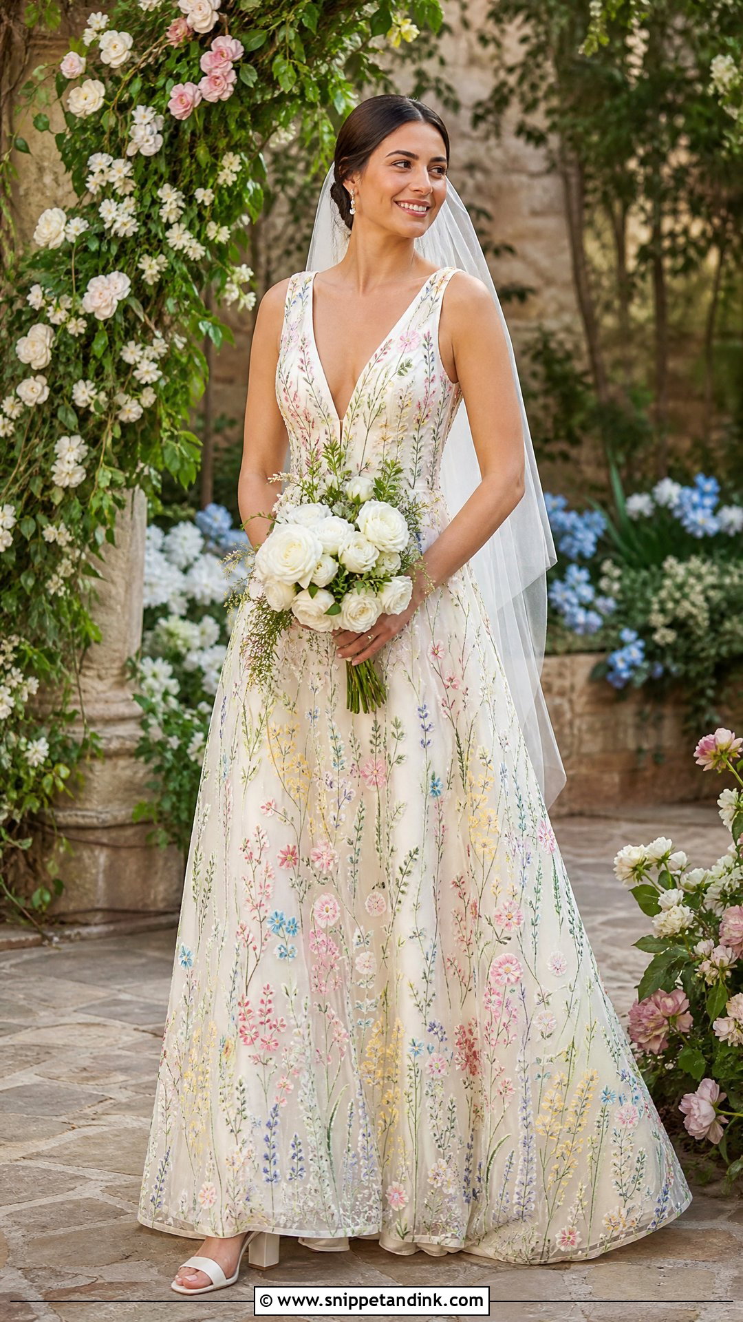 Colorful Floral Embroidered Wedding Dress - Snippet and Ink - 20 Wedding Dress Flowers Embroidery