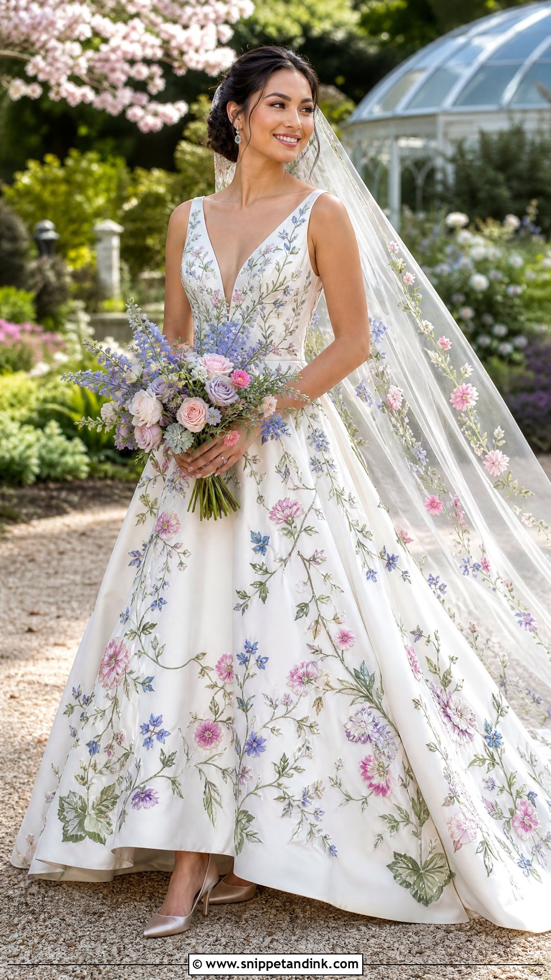 Colorful Floral Embroidered Wedding Dress - Snippet and Ink - 20 Wedding Dresses with Flowers Detail