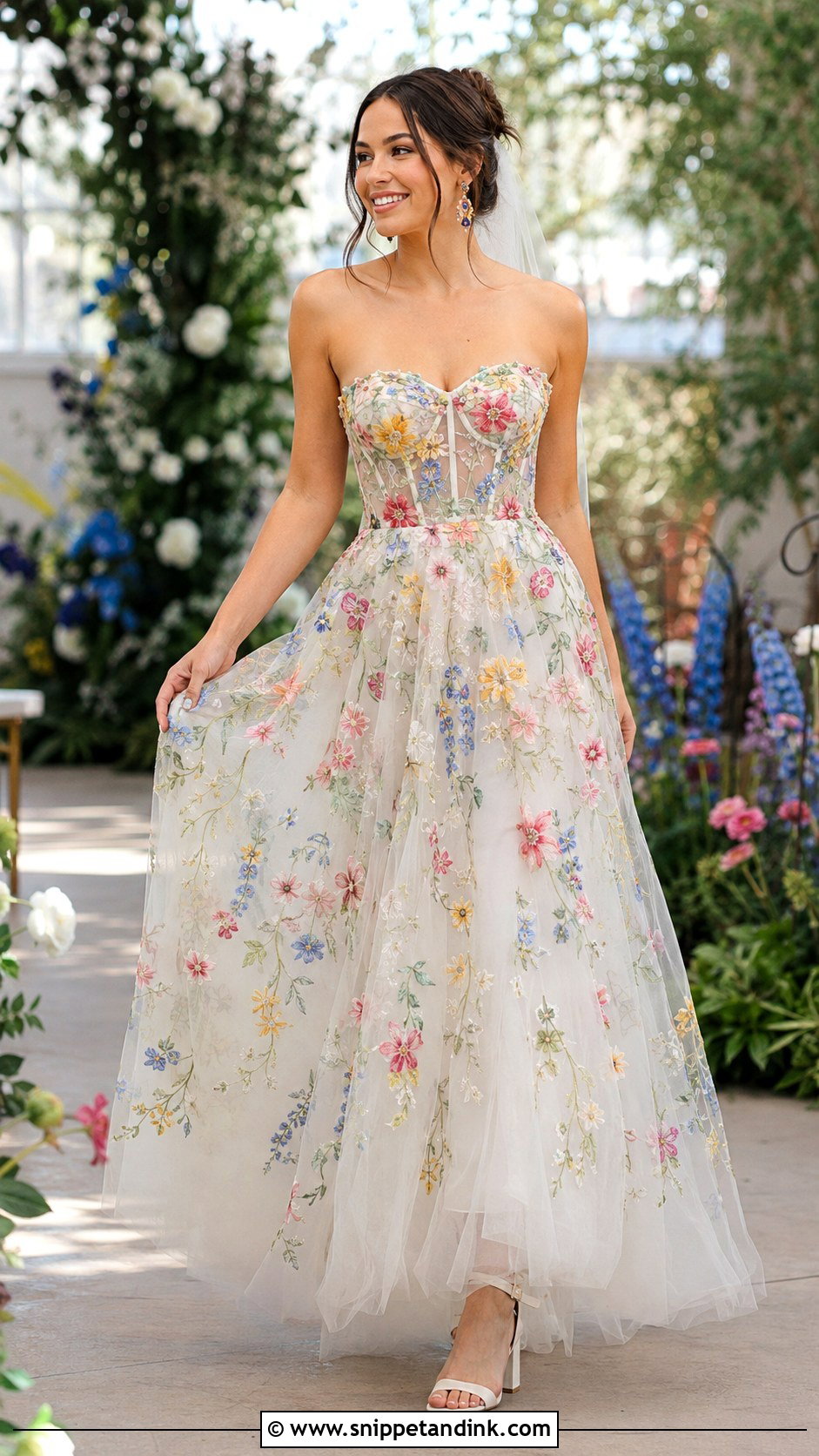 Colorful Floral Embroidered Wedding Dress - Snippet and Ink - 20 Floral Print Wedding Dress Ideas