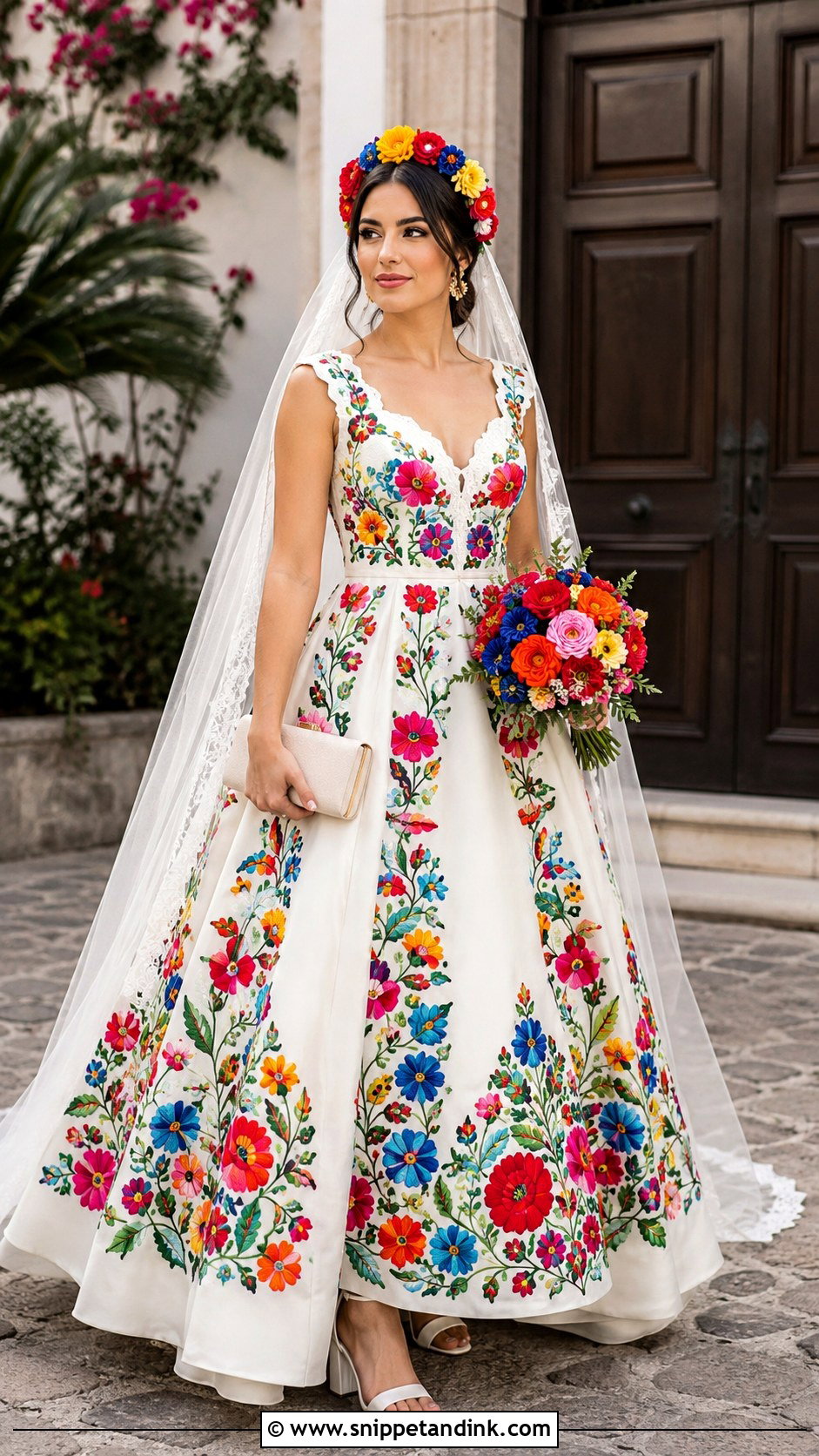 Colorful Floral Mexican Wedding Dress - Snippet and Ink - 20 Mexican Wedding Dresses